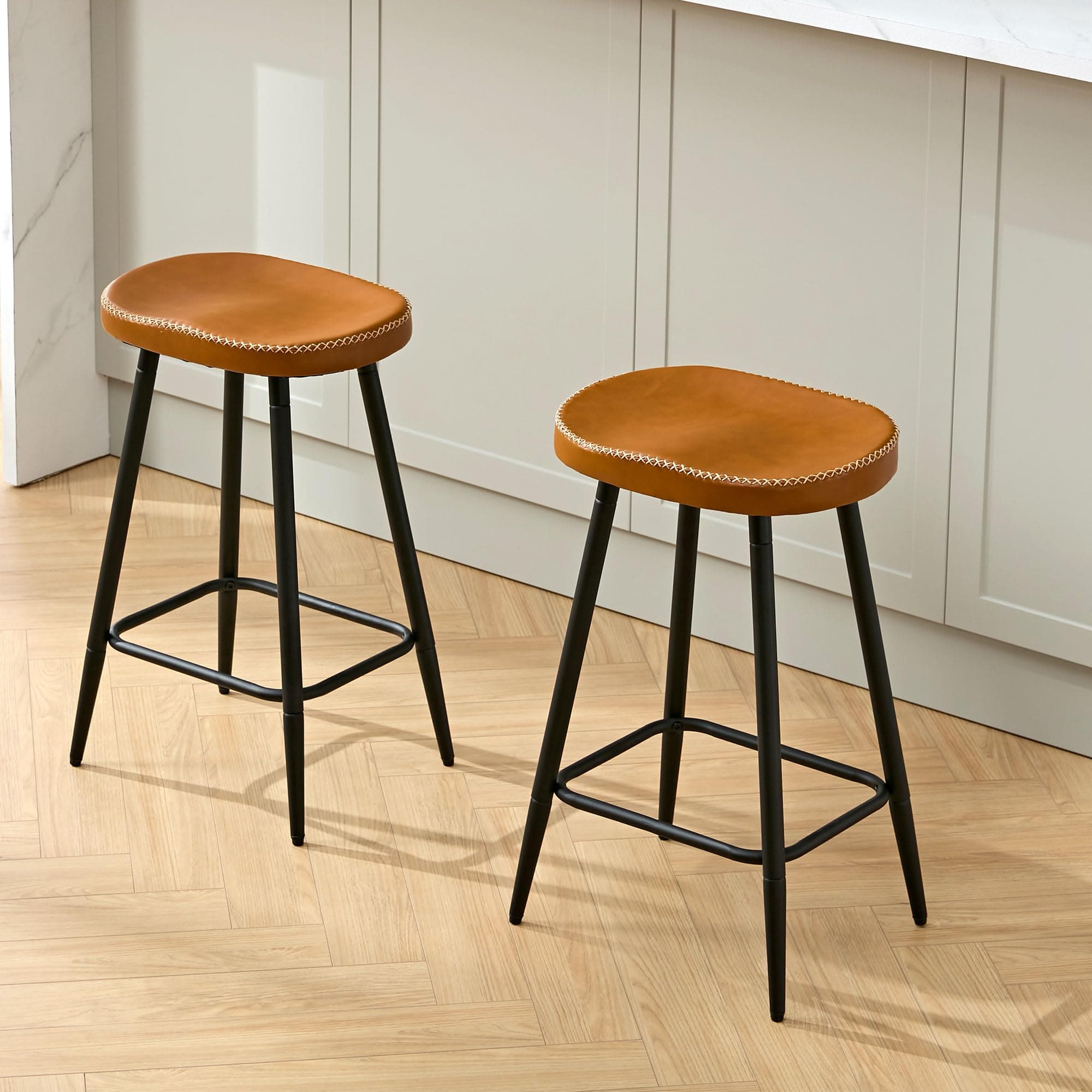 Whiskey Brown Modern 24" Counter Height Bar Stool Set (2 PCS)