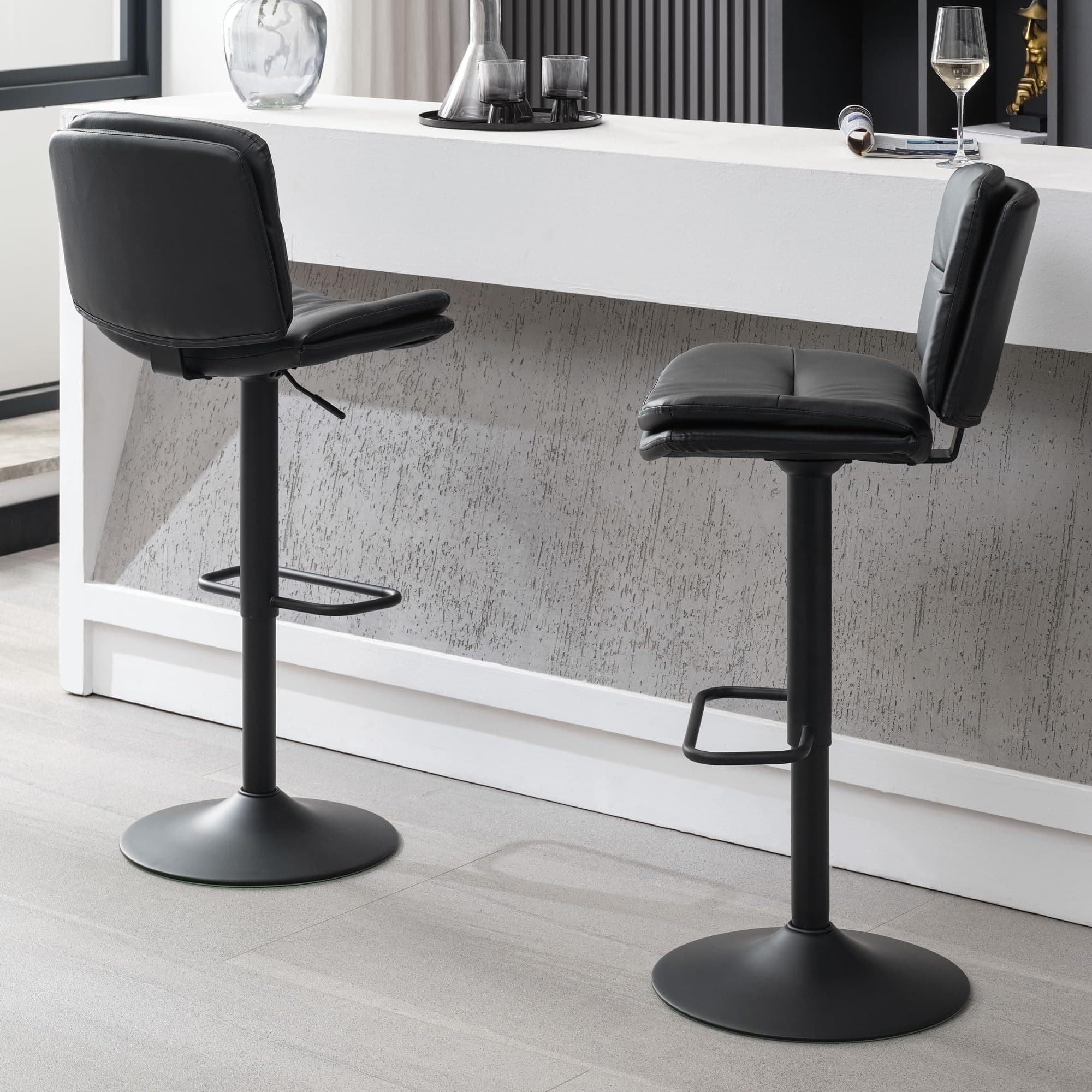 Double-Layer Upholstered Black Counter Height Bar Stool Set (24"-32")