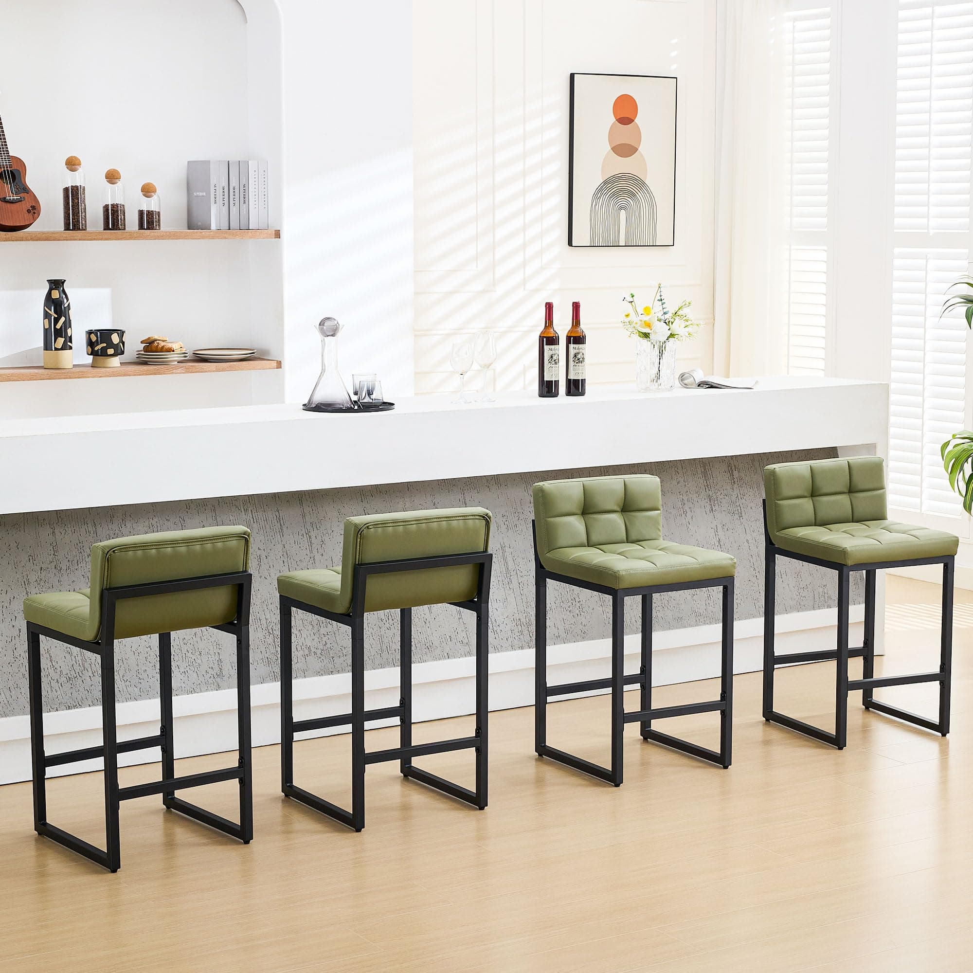 Avocado Green Counter Height Bar Stool Set (4Pcs 26")
