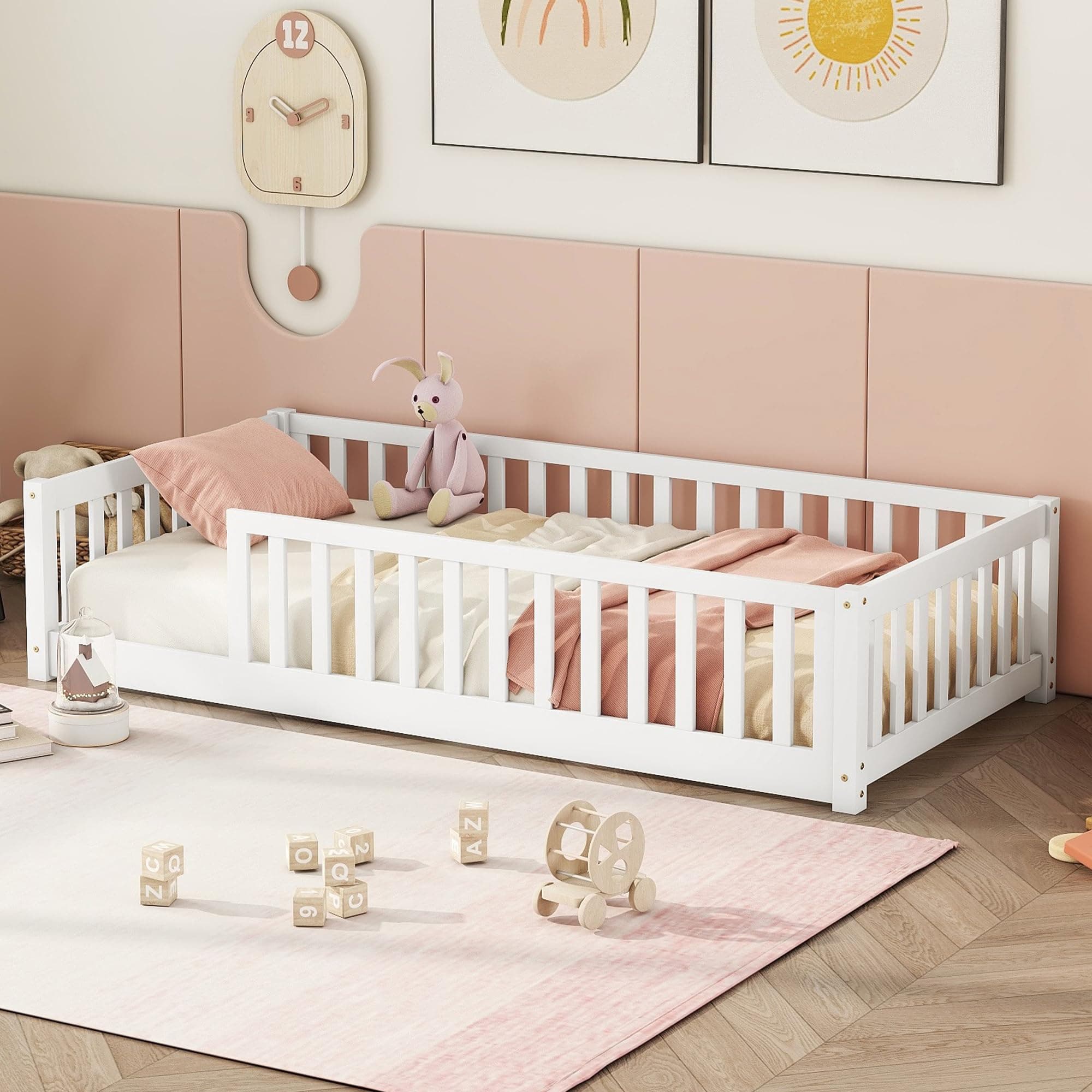 White Twin Montessori Floor Bed for Kids