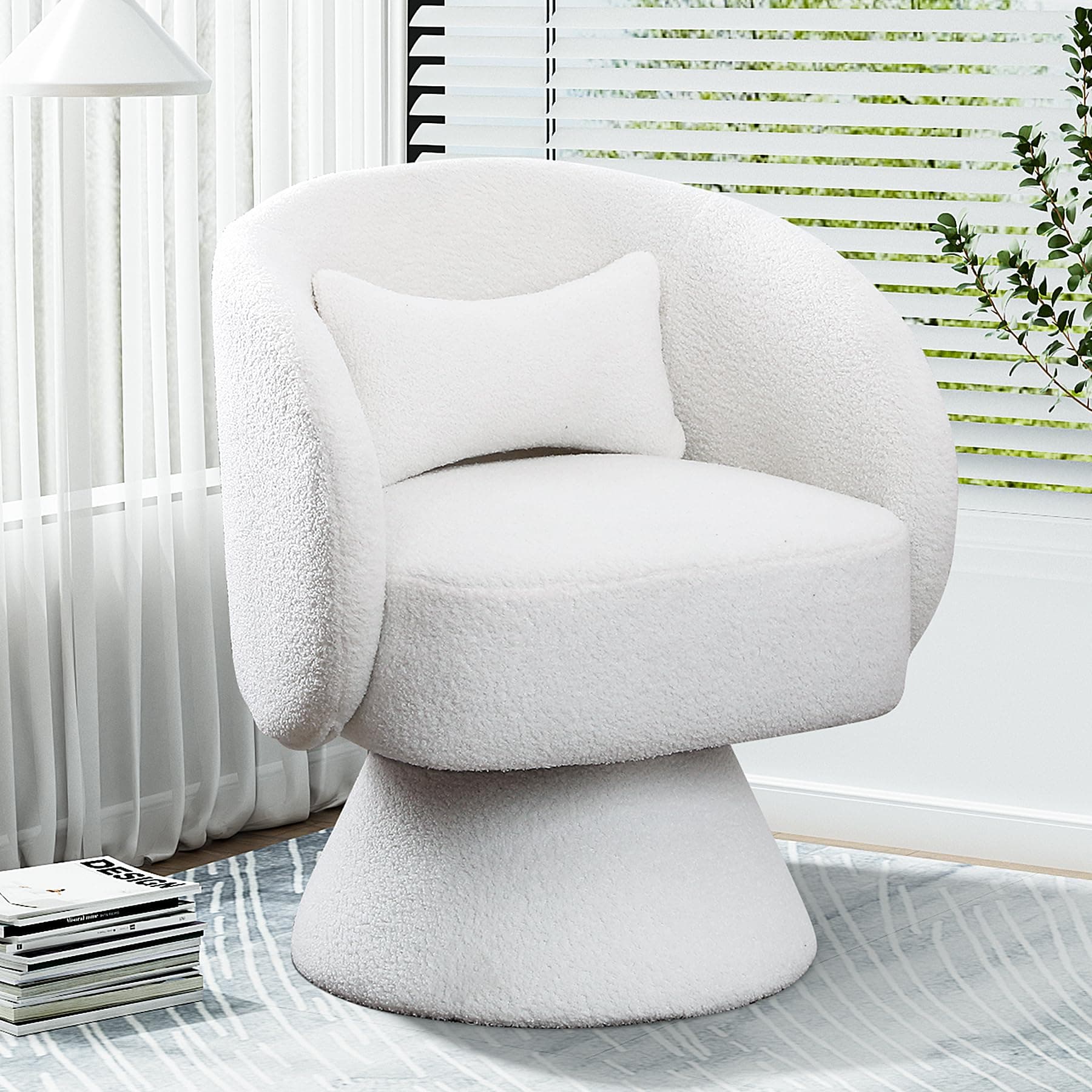 White Teddy Bear Boucle Sherpa Swivel Armchair, 360 Degree Spin for Living Room & Bedroom