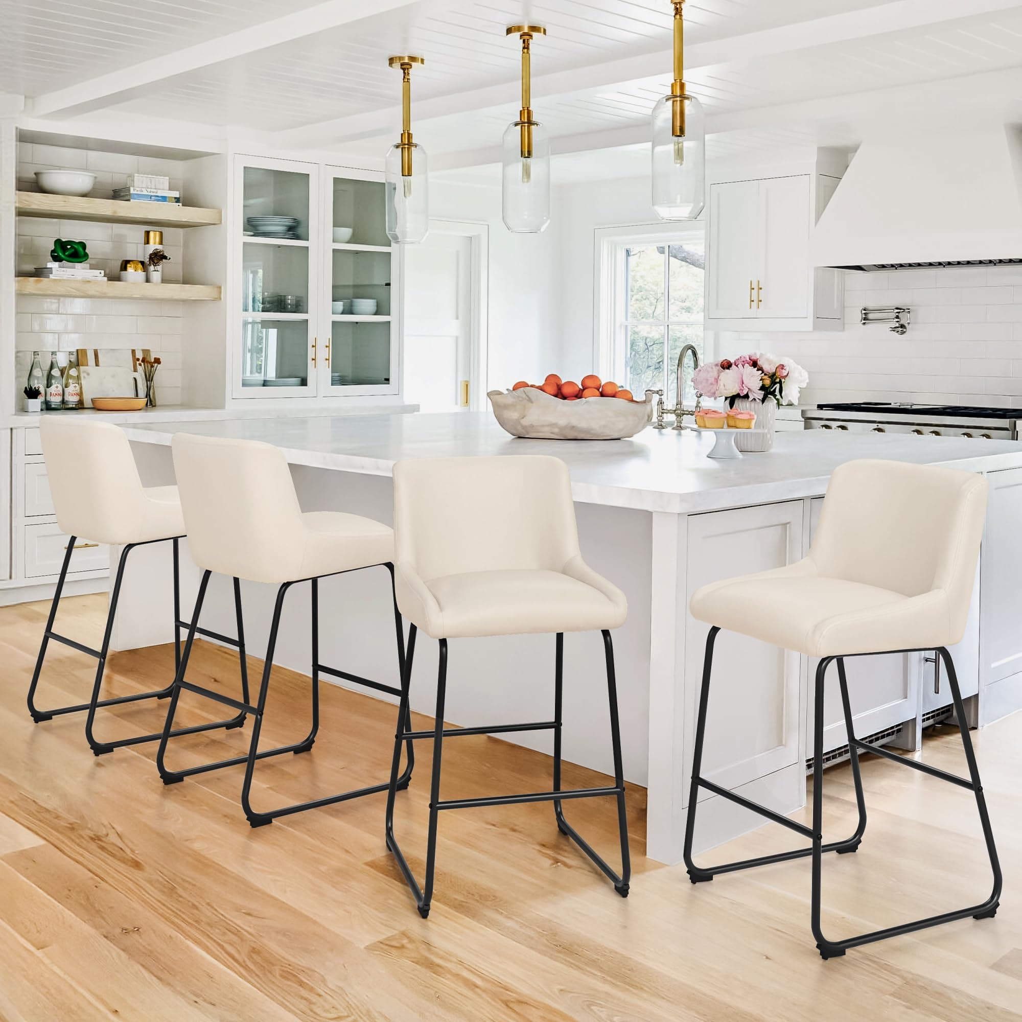 LUE BONA Counter Height Bar Stools Set of 4, Faux Leather, Comfortable with Back