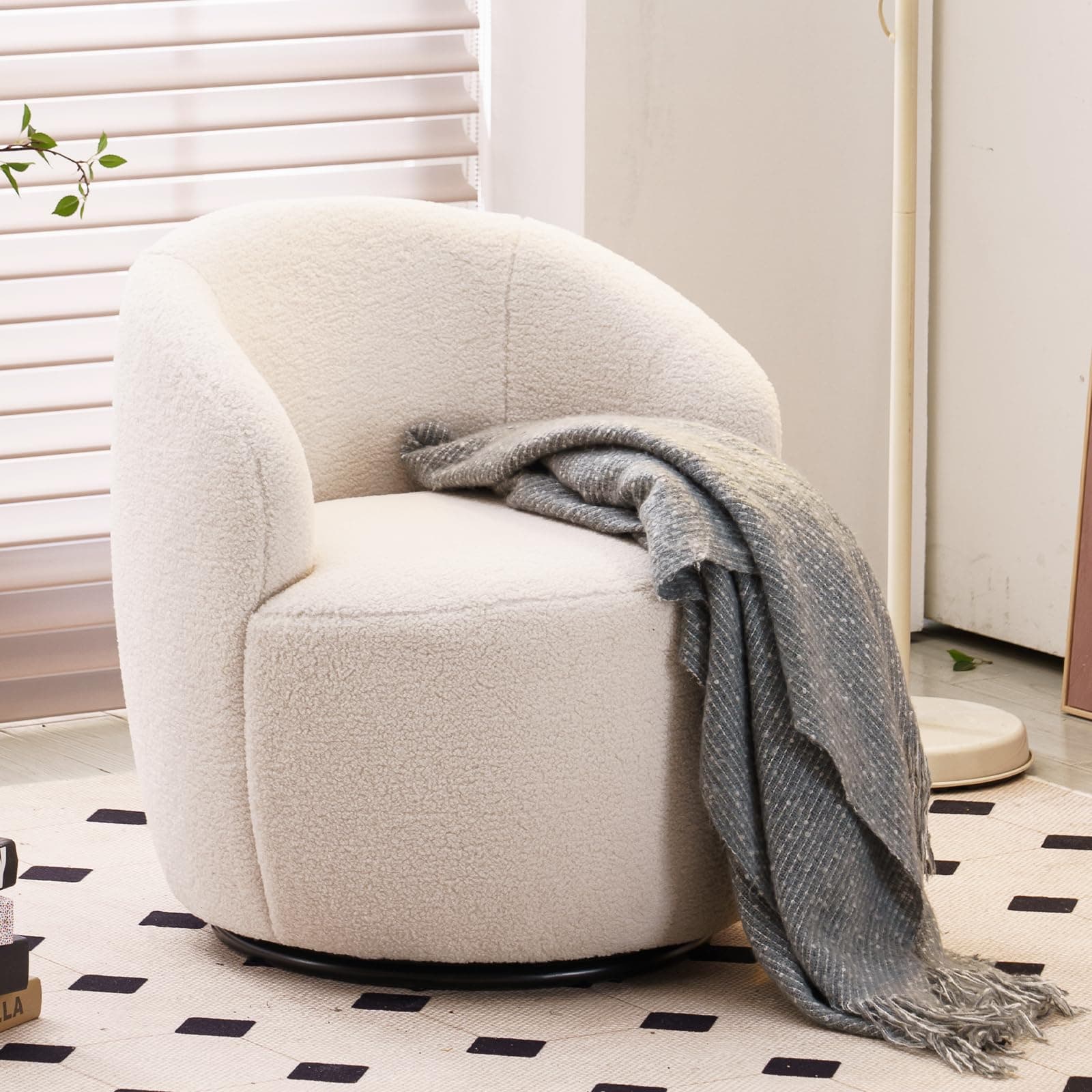 Modern Round Swivel Barrel Chair for Living Room Bedroom, Teddy Ivory
