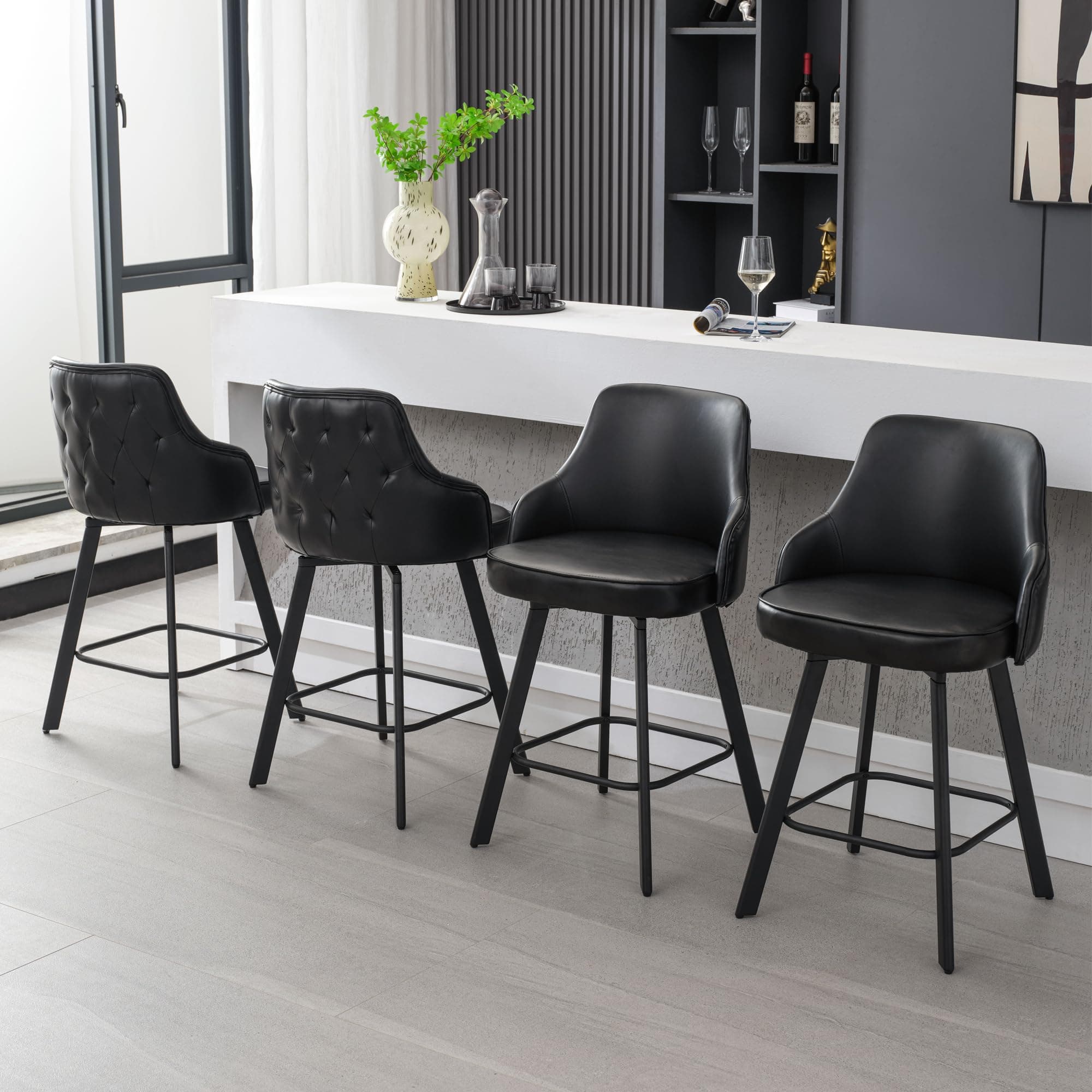 Black 26" Counter Height Swivel Bar Stools Set of 4