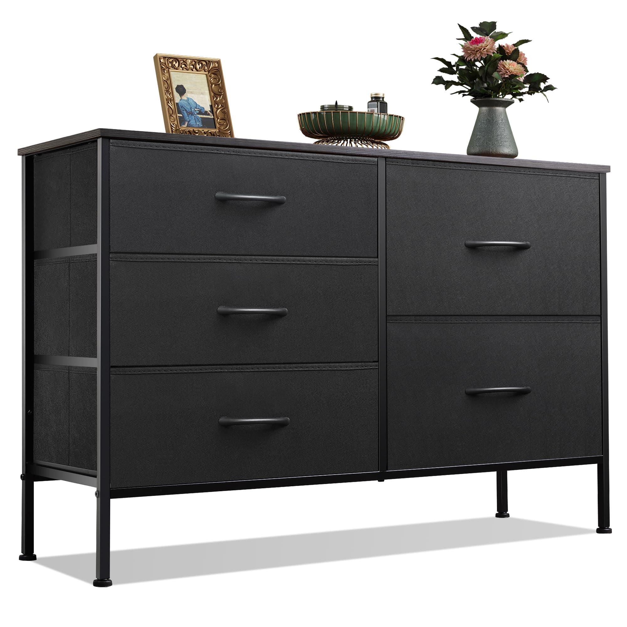 5-Drawer Fabric Dresser for Bedroom and Living Room in Charcoal Black