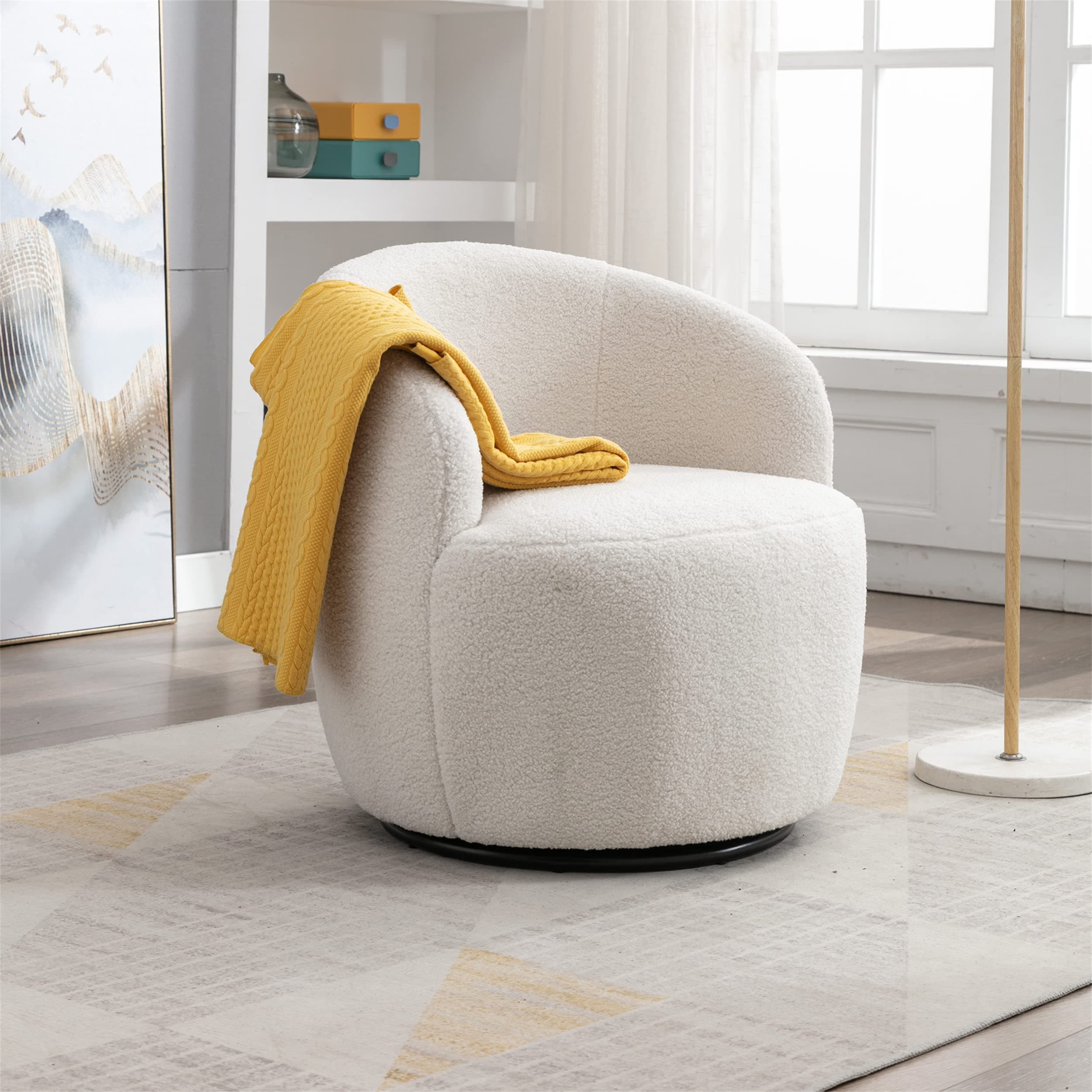 Modern Teddy Fabric Swivel Accent Chair for Nursery, Bedroom, Living Room, Hotel, and Office