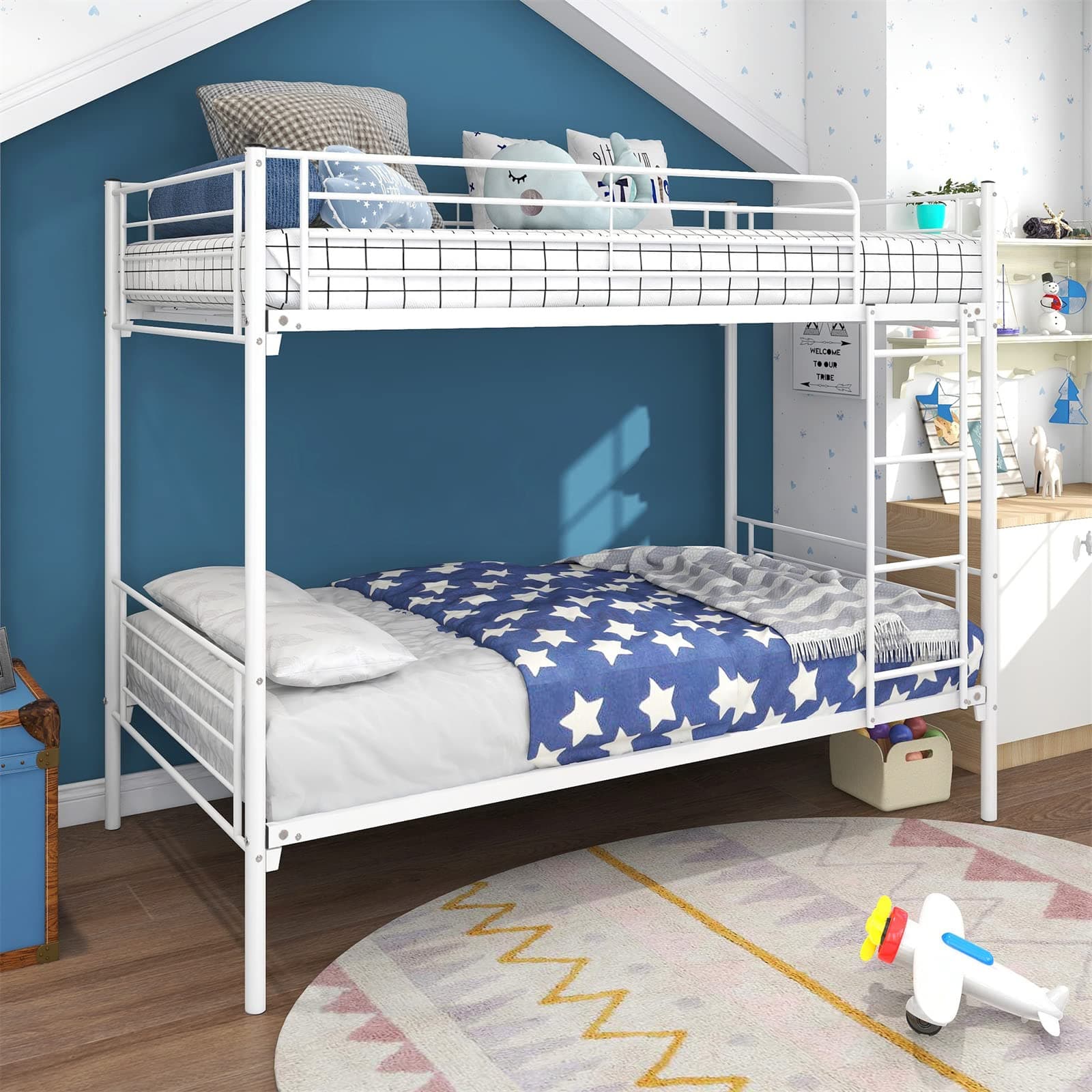 Heavy Duty Metal Twin Over Twin Bunk Bed, Black, 78.74L x 41.73W x 63H