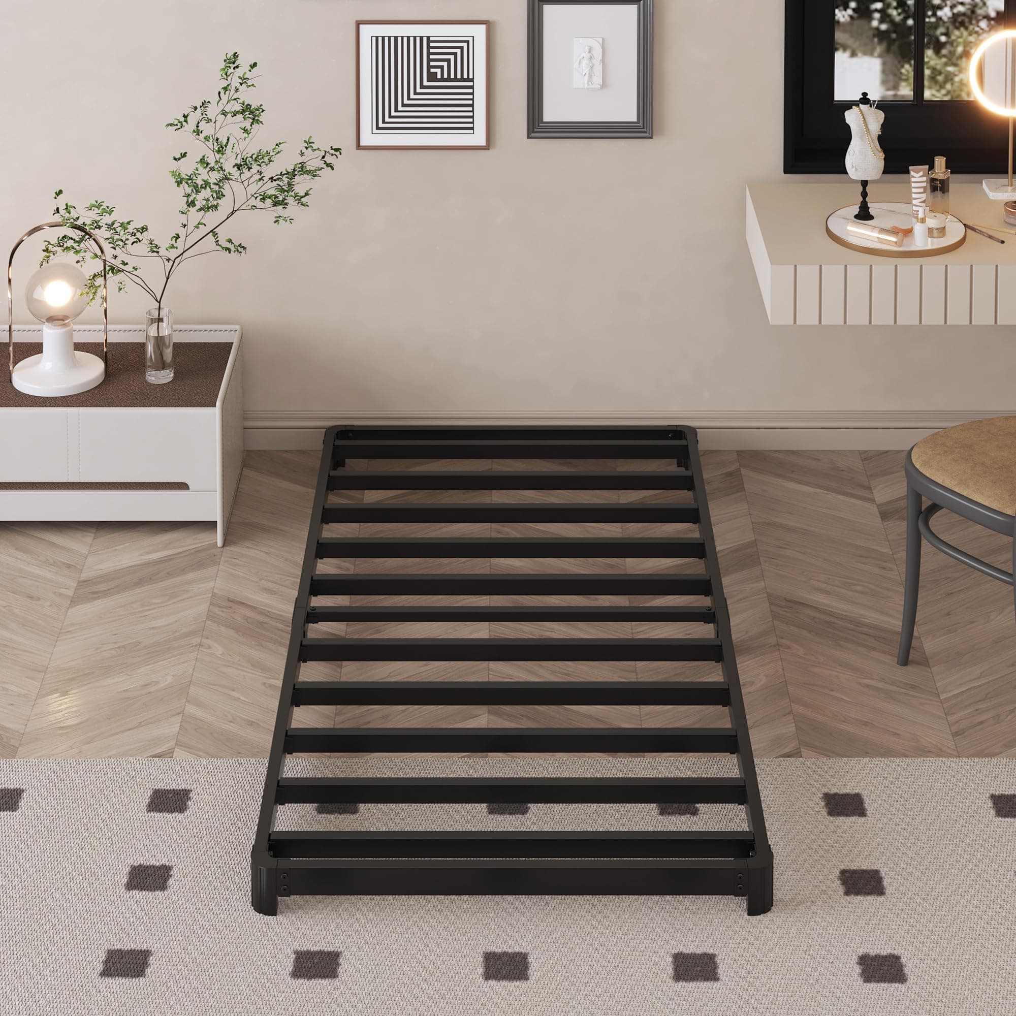 Heavy Duty Black 3 Inch Low Twin Bed Frame with Rounded Corners