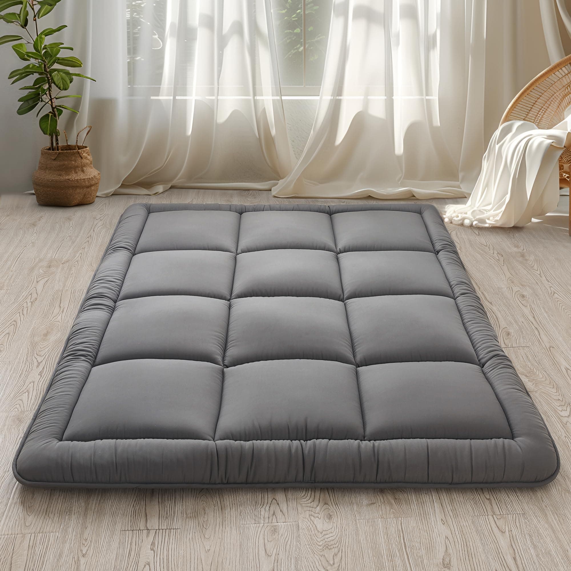 Japanese Futon Mattress 3" Grey, Foldable & Portable for Kids & Adults, Queen Size 60"x80"