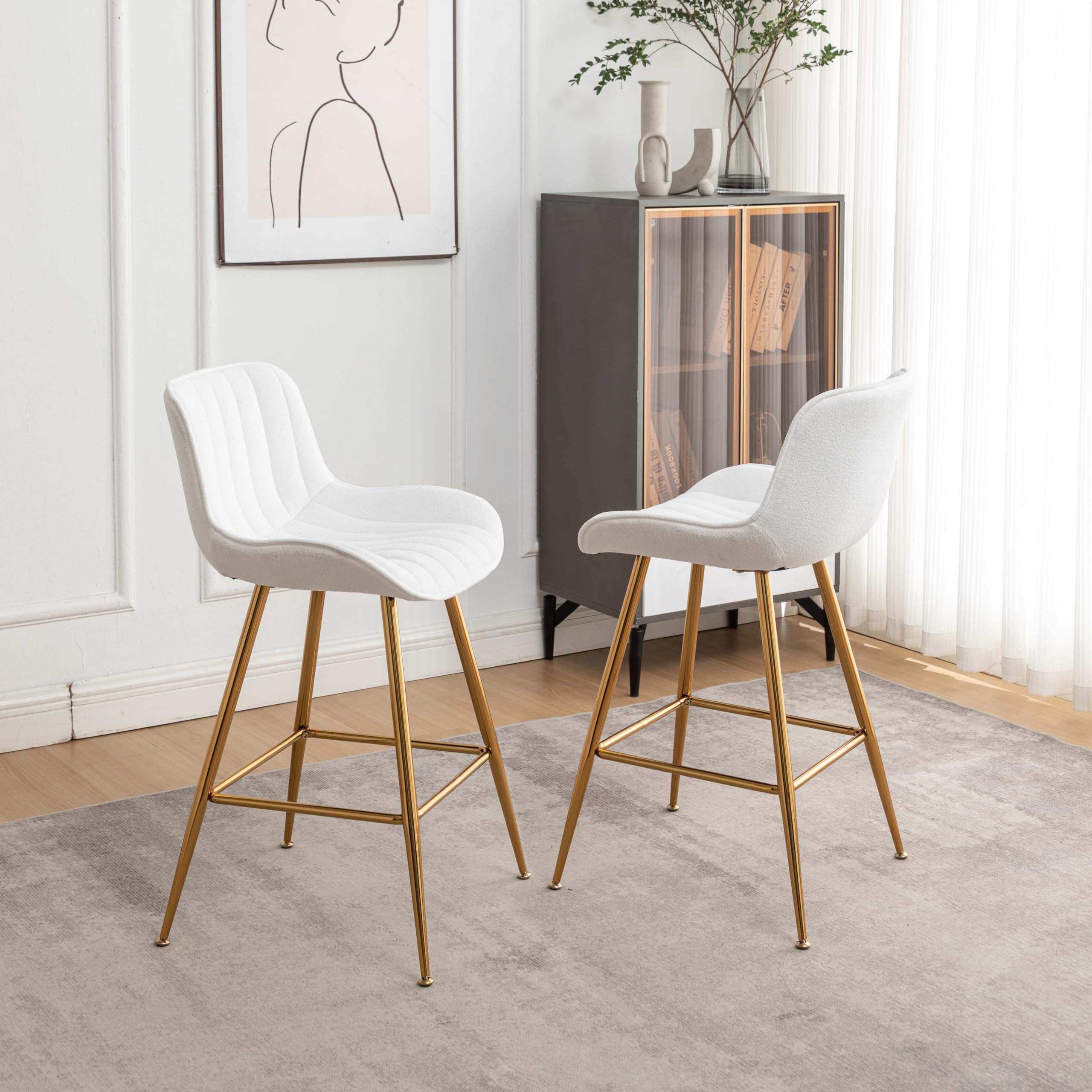 Sidanli Gold Legs Bar Stools Set of 2, Velvet 24inch Kitchen Island Barstools