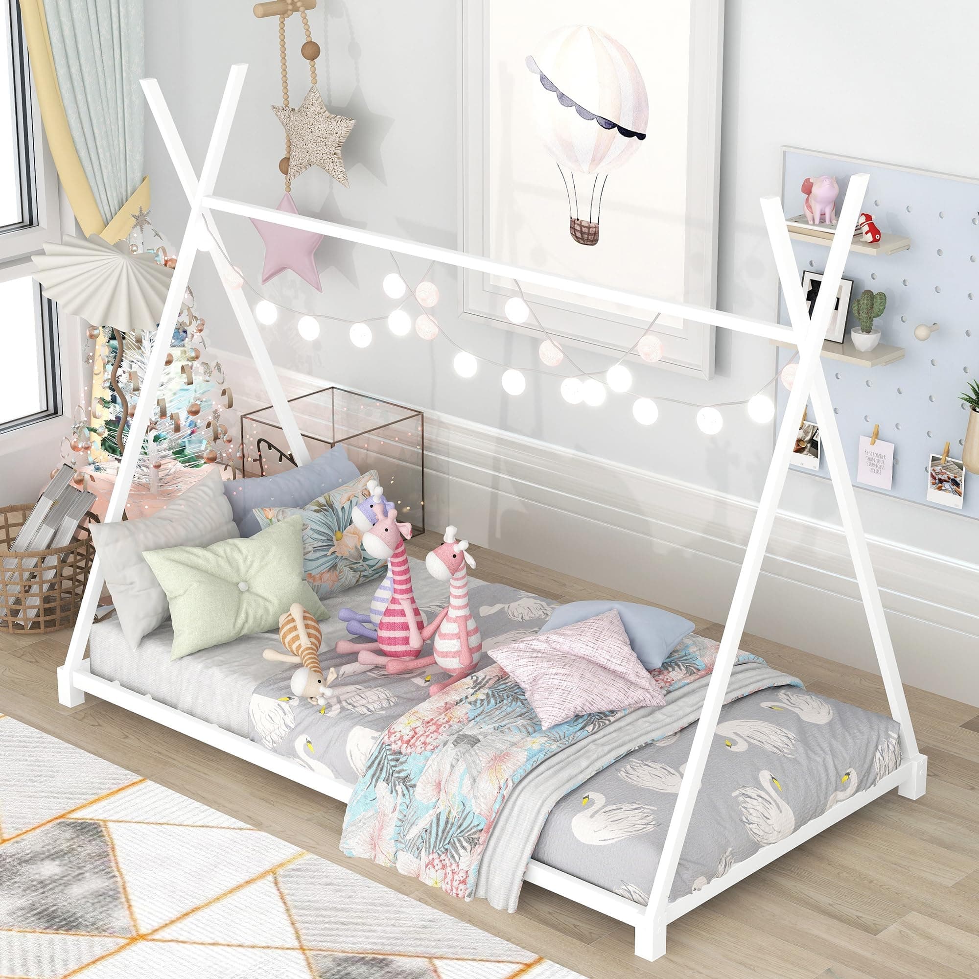 Montessori Twin Size Floor Bed with Triangle Structure