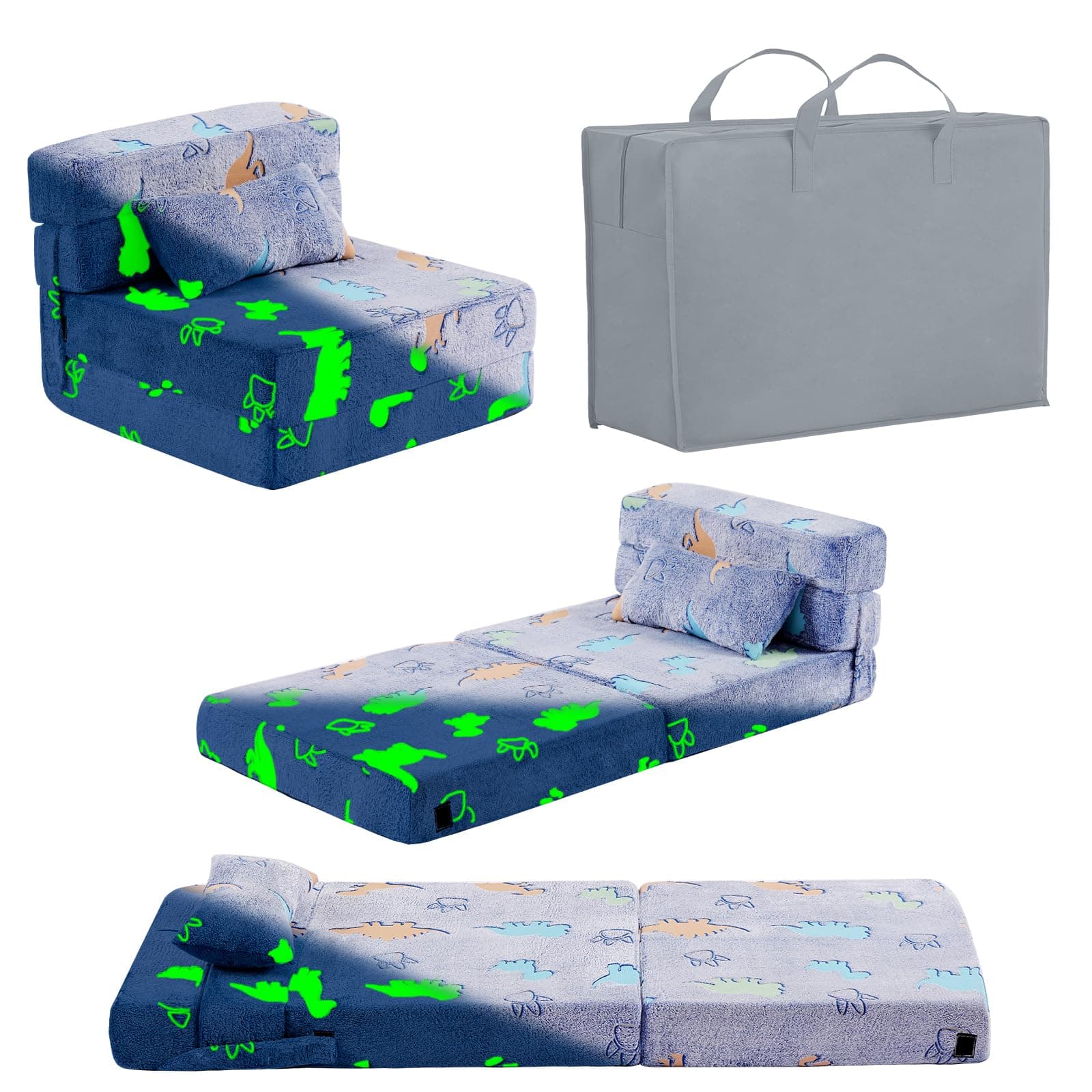 Glow Washable Kids Folding Sofa Bed - Toddler Nap Mat With Storage Bag