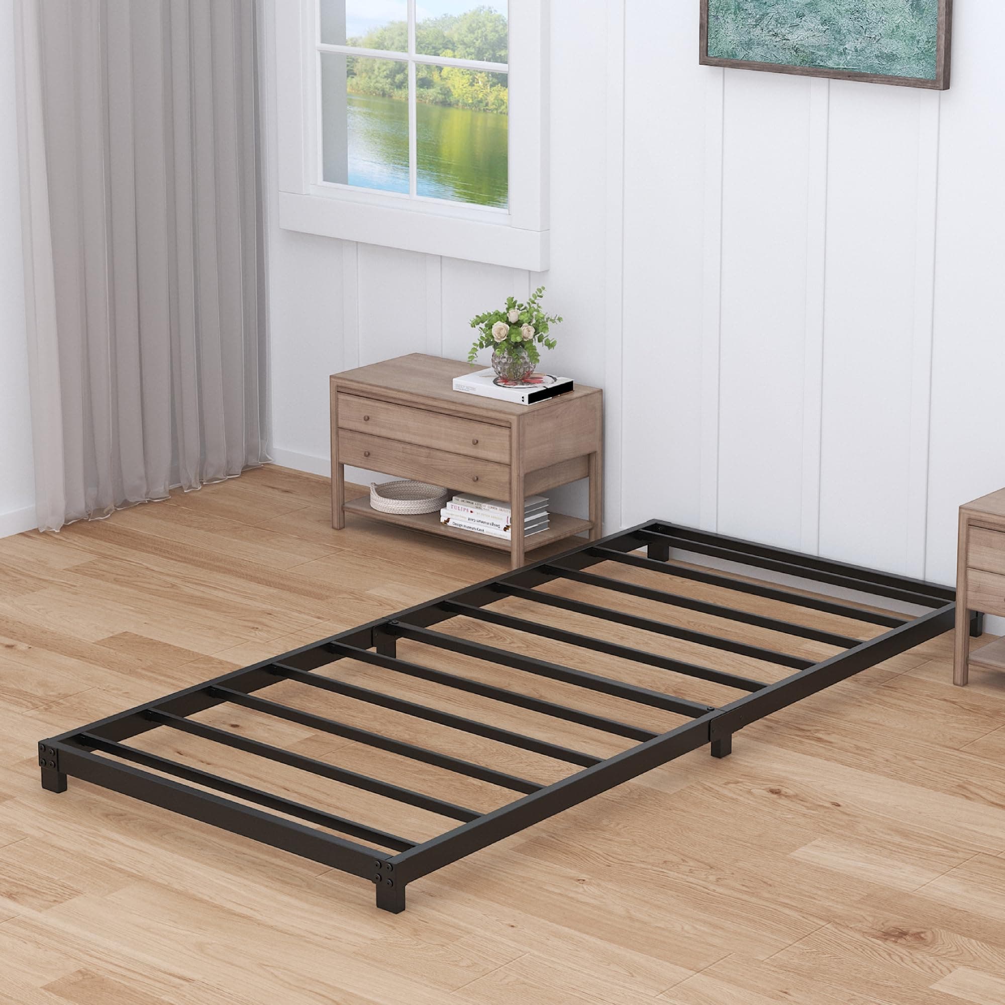 Black Heavy Duty Twin Bed Frame, No Box Spring Needed, Low Profile, Easy Assembly