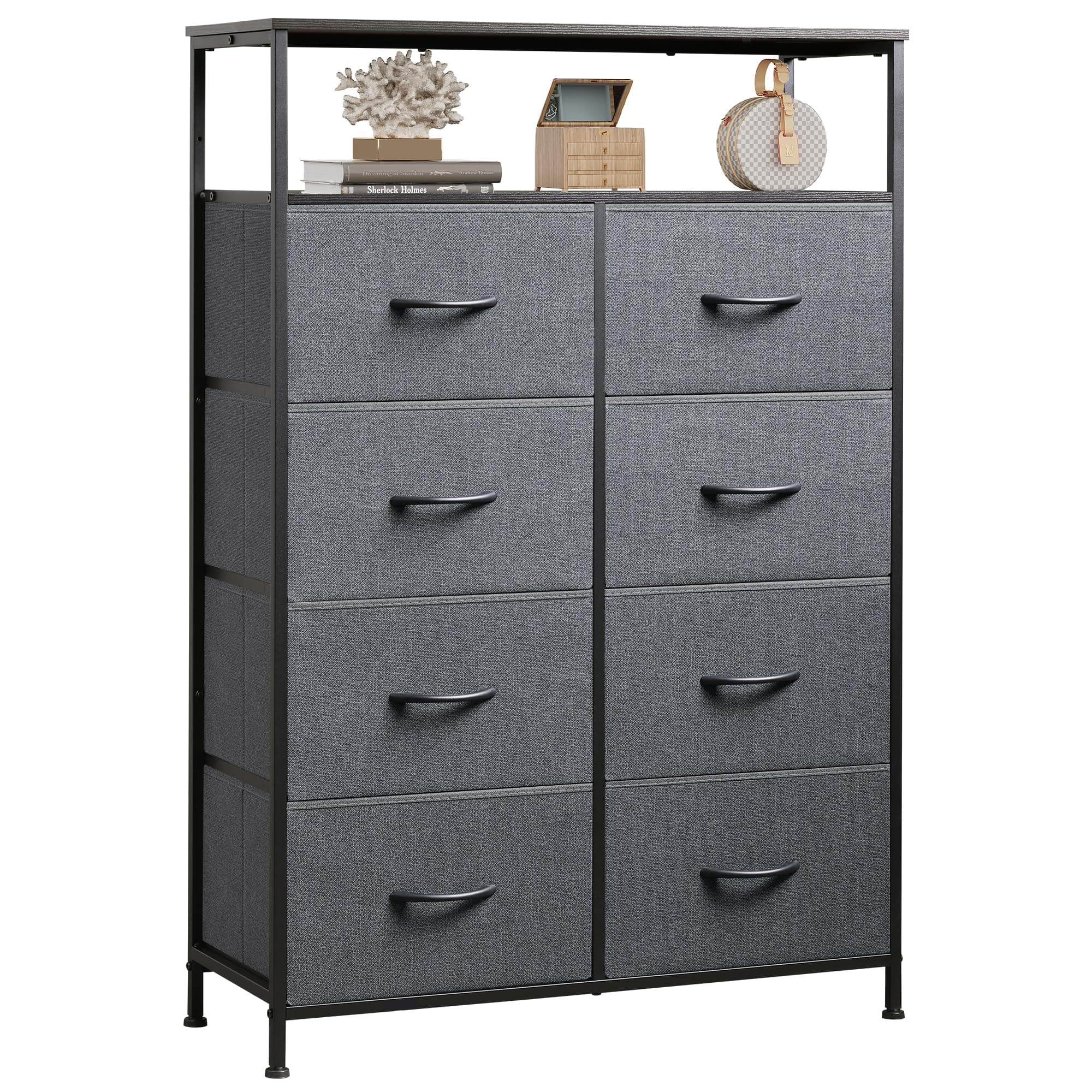 Fabric Dresser with 8 Drawers and Open Shelves for Bedroom or Living Room