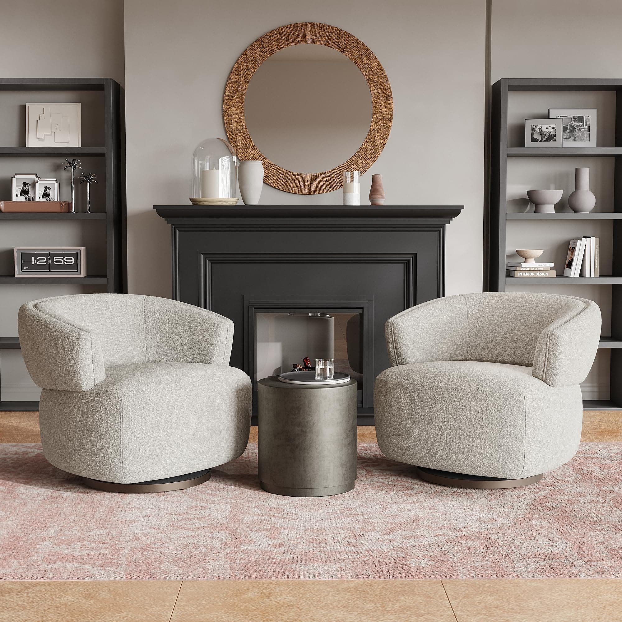 RoyalCraft Oversized Swivel Armchair Set of 2, Griege Upholstery, Modern Living Room Chair