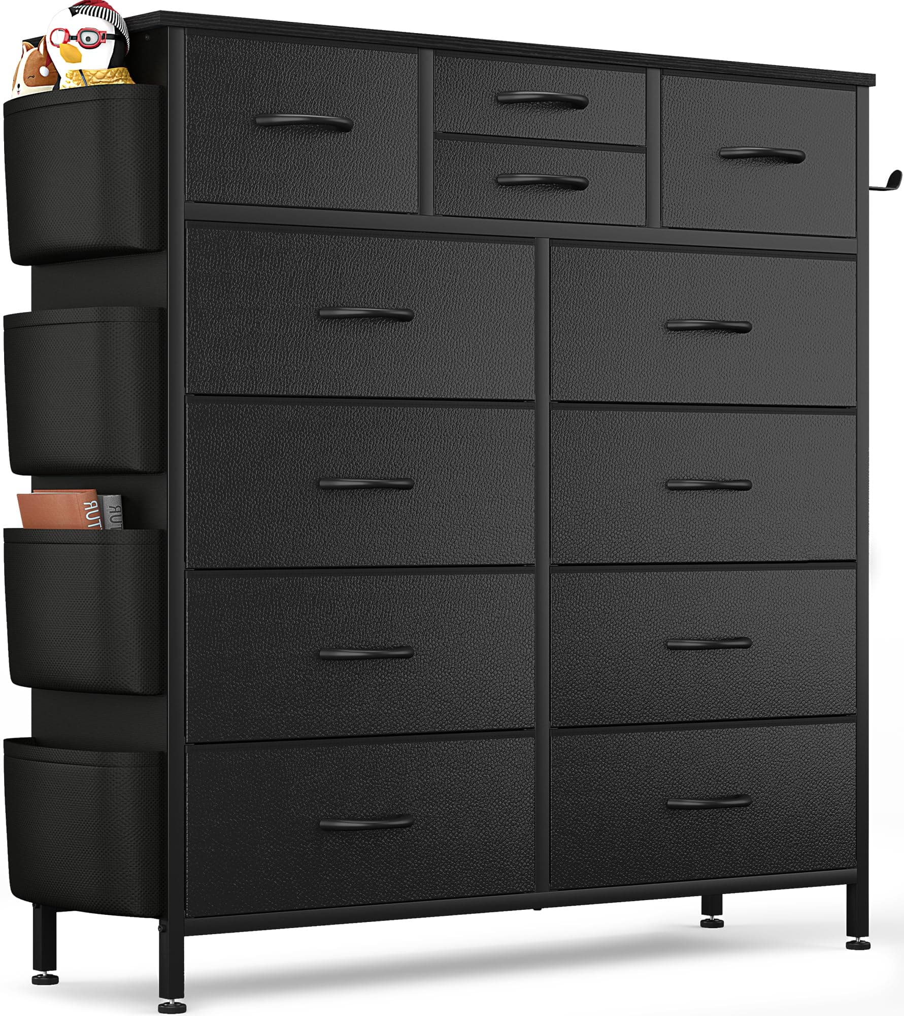 Lulive Tall Dresser Chest with 12 Drawers & Hooks (Black)