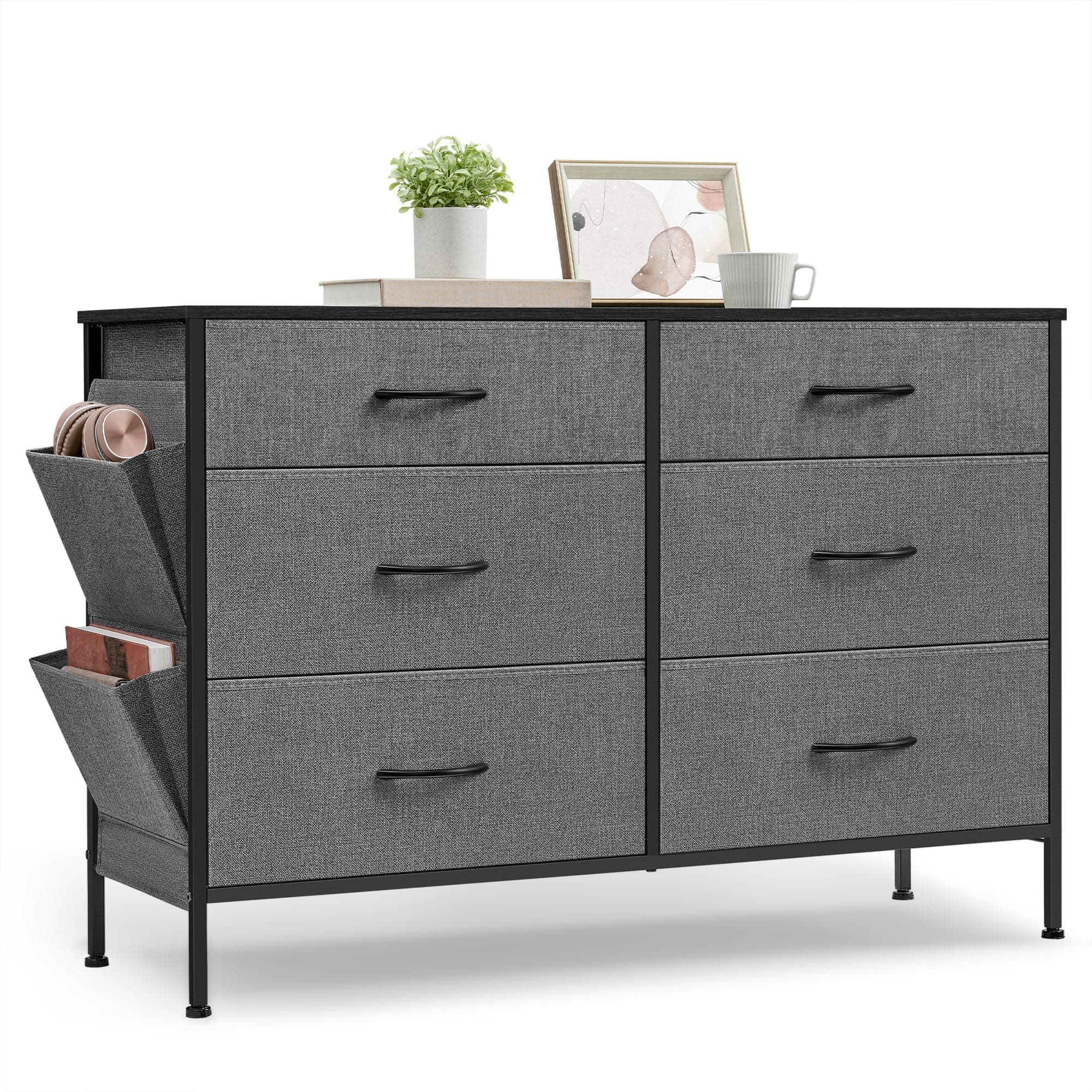 SONGMICS Charcoal & Slate Gray 6-Drawers Dresser with Side Pockets ULTS823G22