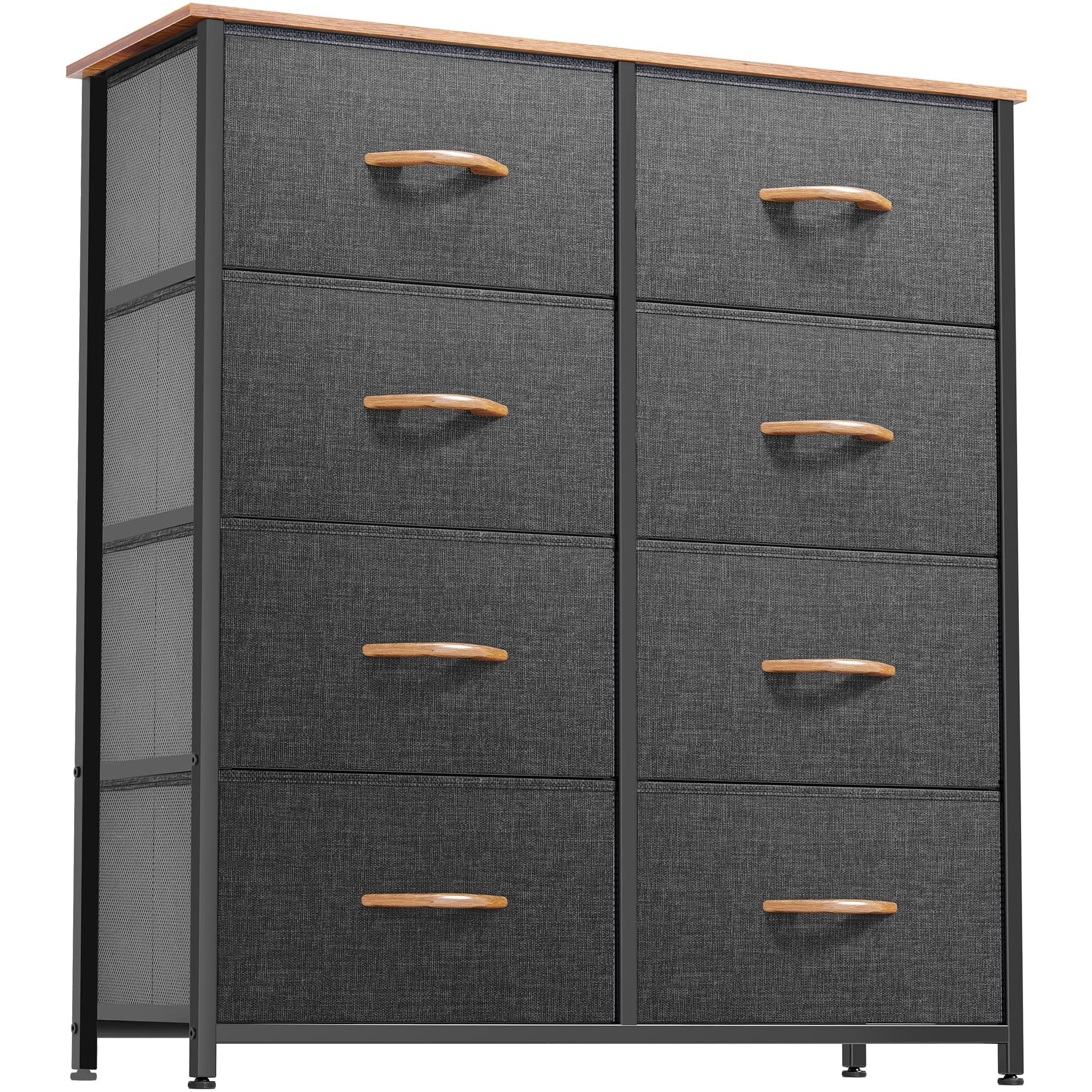 Charcoal Grey Fabric Dresser with 8 Drawers & Sturdy Steel Frame