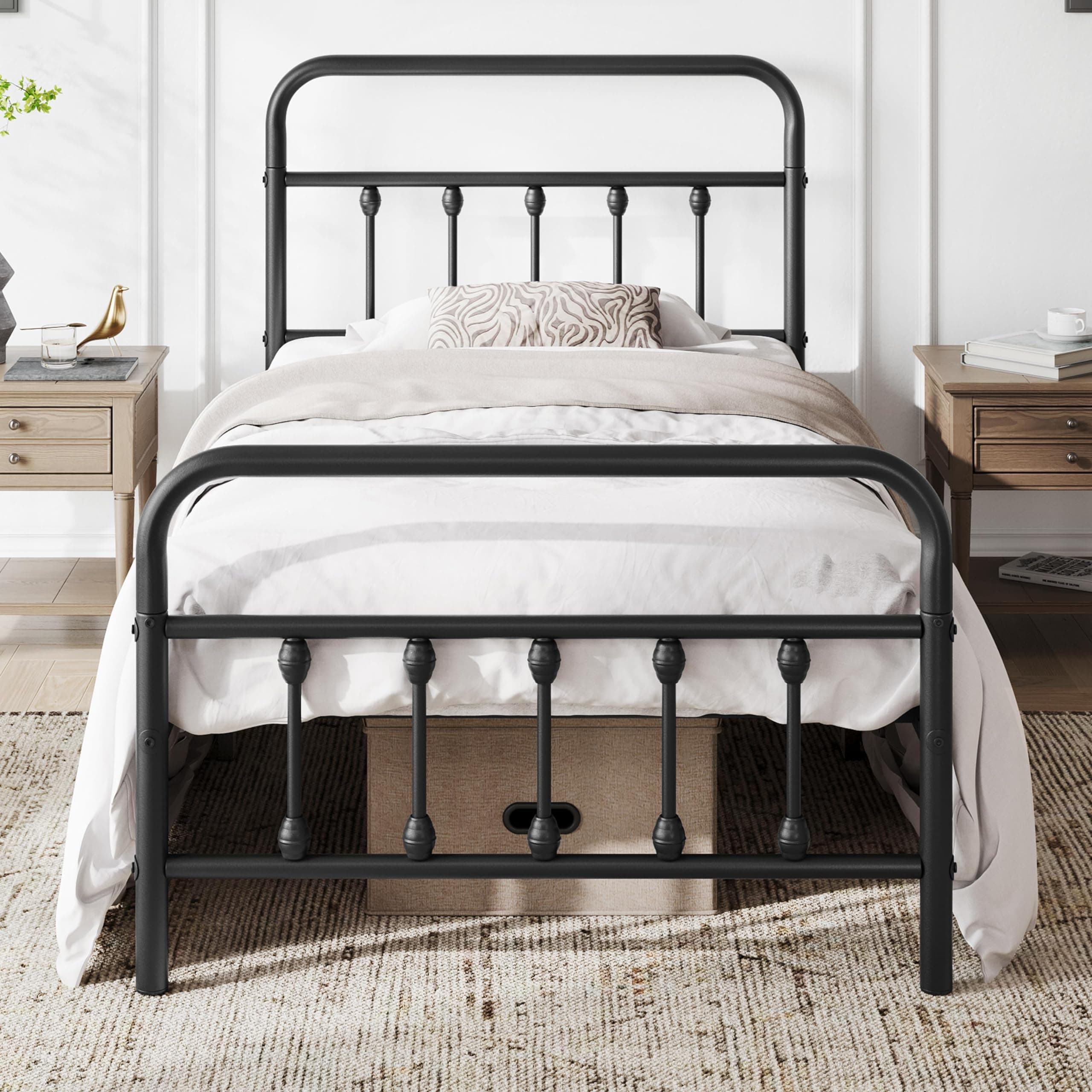Yaheetech Classic Victorian Style Metal Bed Frame with Storage Black Twin