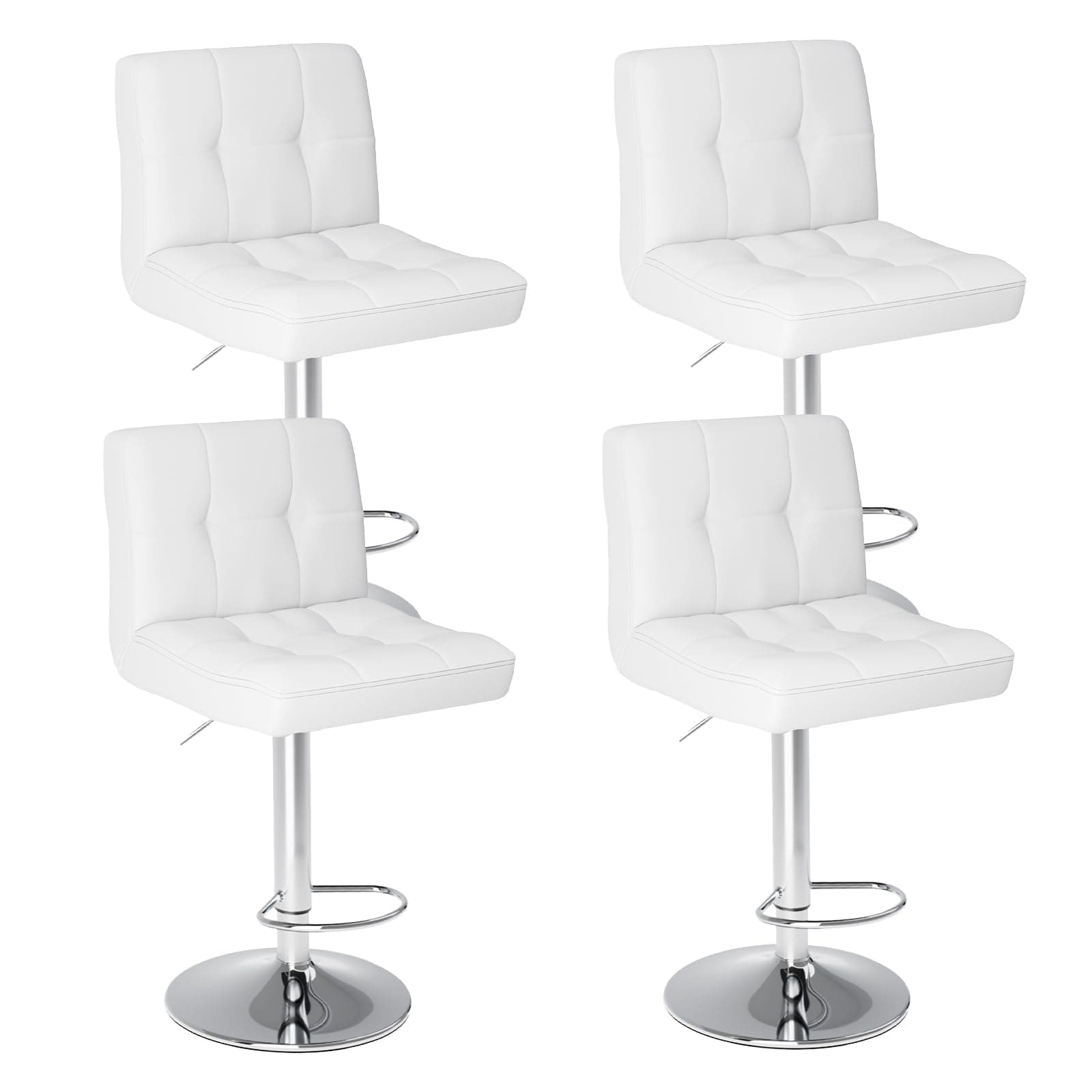 Set of 4 White PU Leather Swivel Barstools for Kitchen Counter