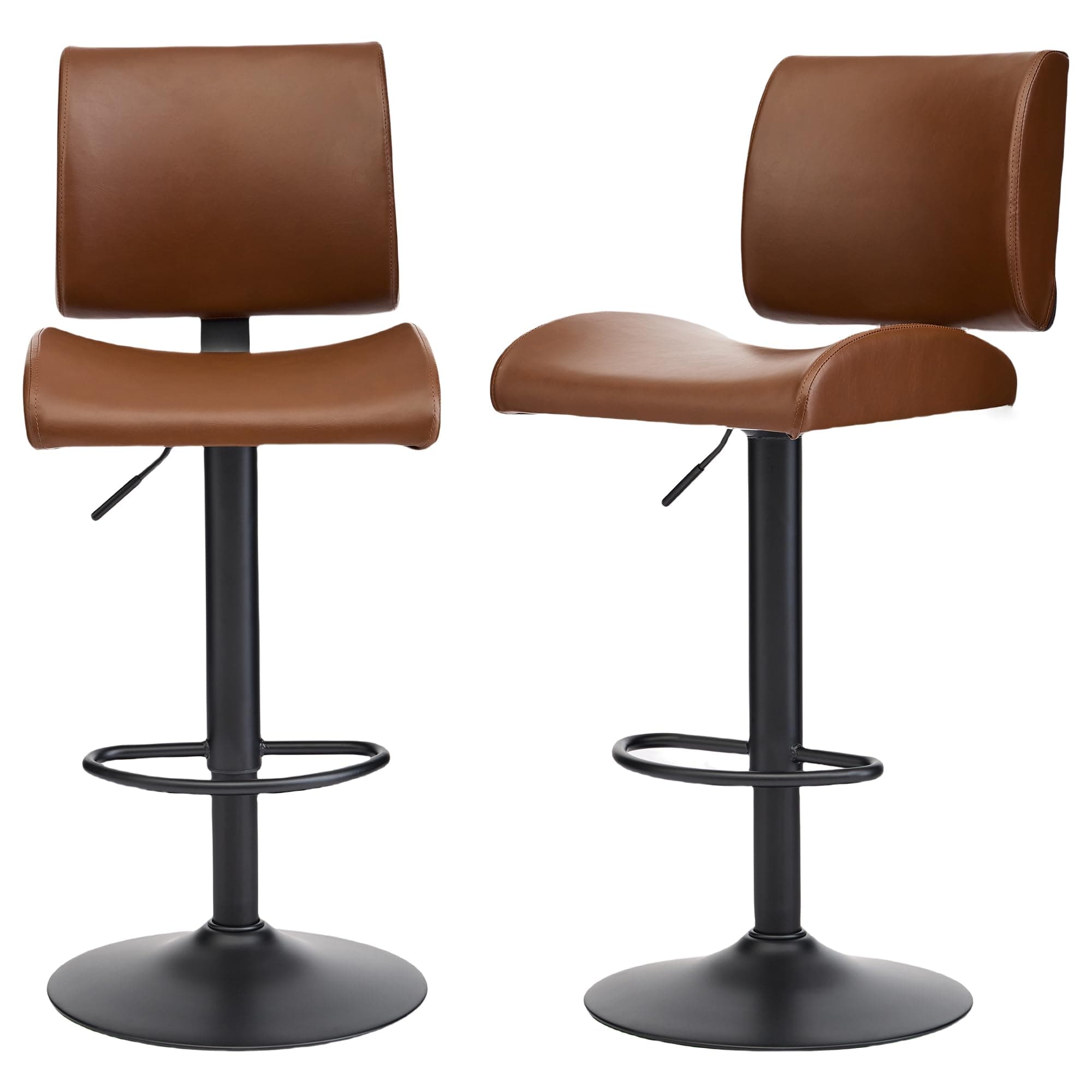 Modern Brown Adjustable Bar Stool Set with Back, Kitchen Island Seat (2PC)