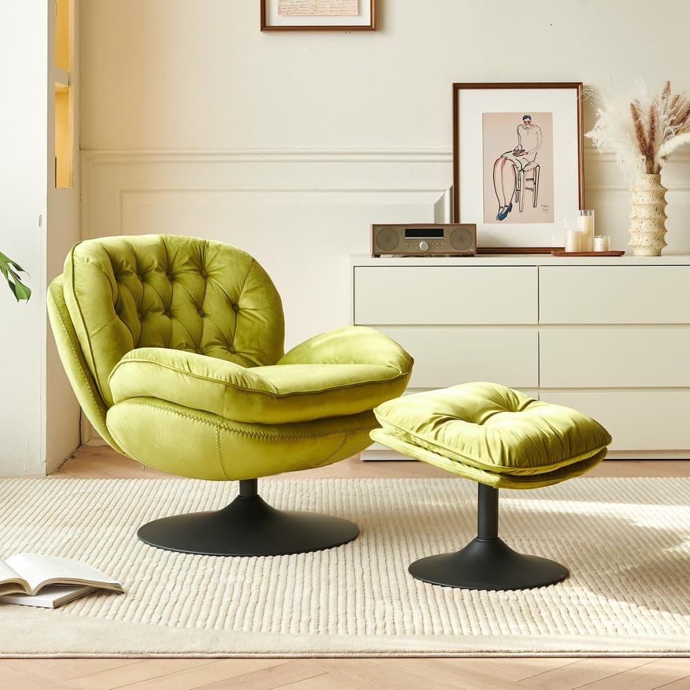 Oversized Swivel Chair with Ottoman, Light Green Lounge Sofa
