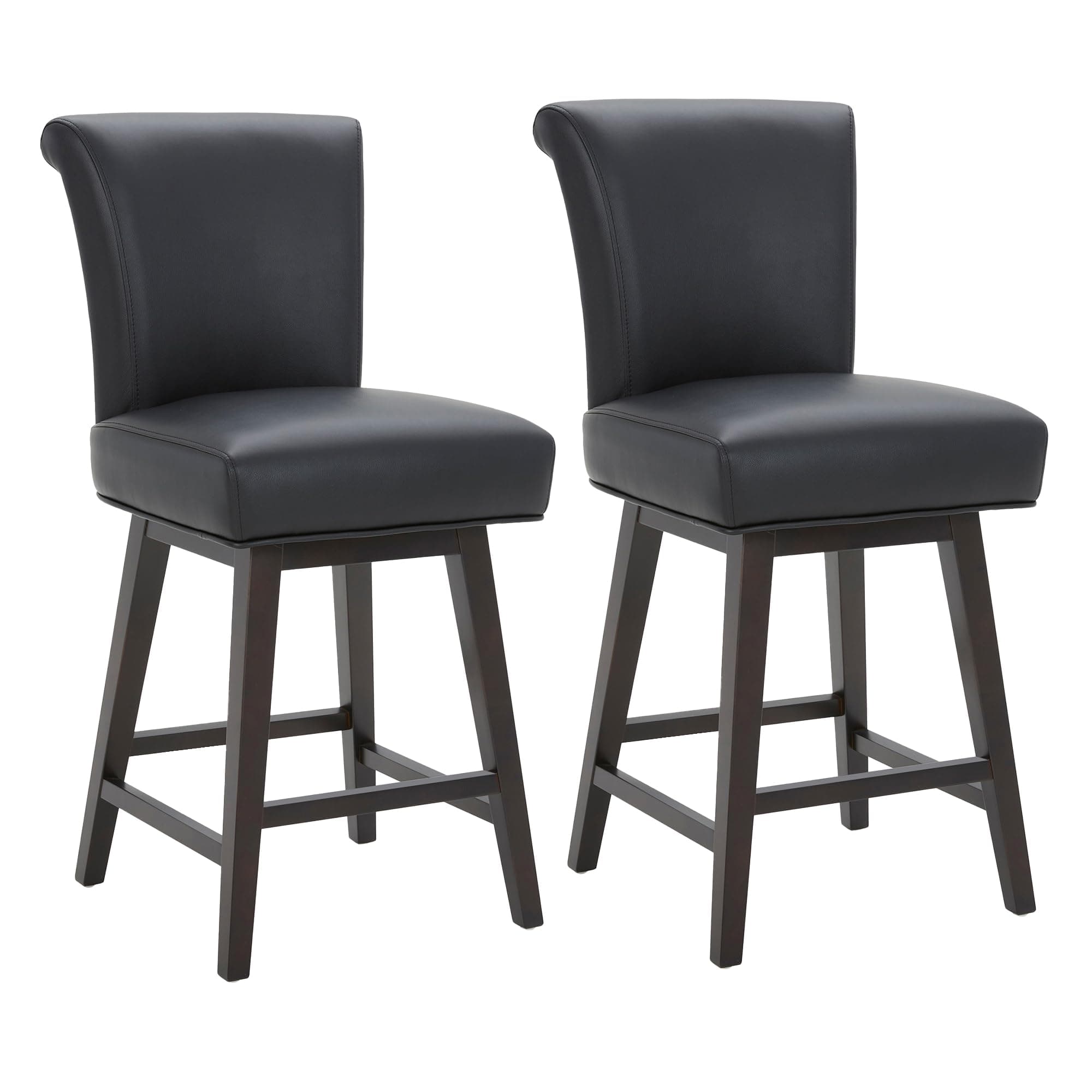 CHITA 26 Inch Modern Faux Leather Swivel Bar Stool Set of 2, Black Back