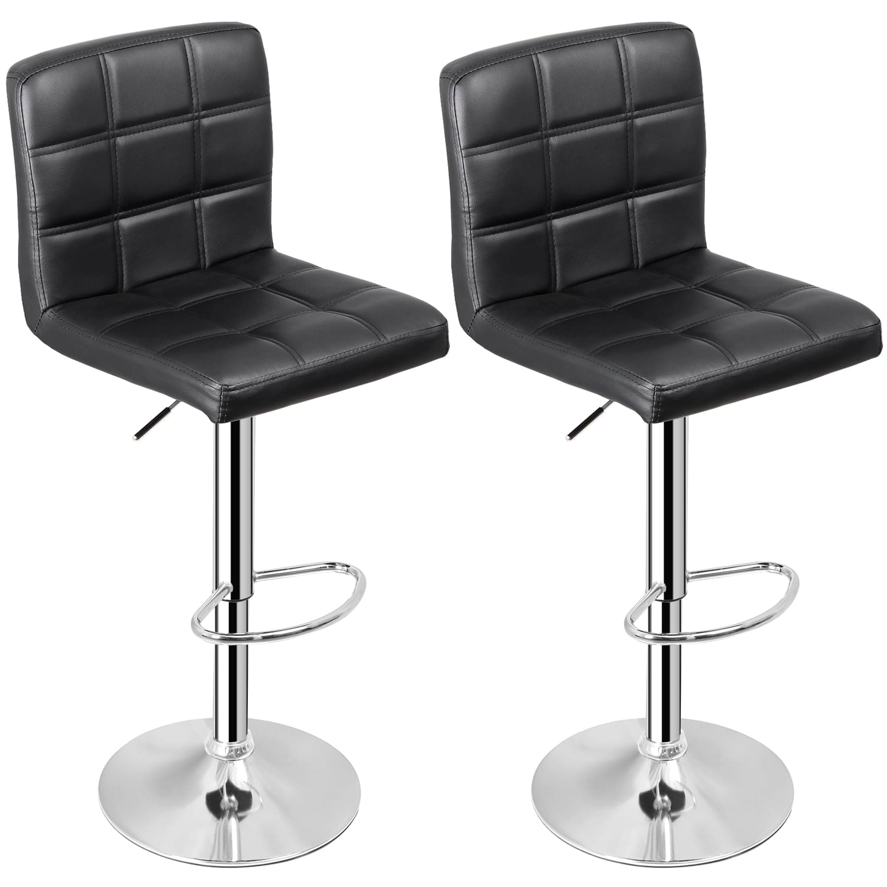 ZENY Black Swivel Bar Stool Set, Modern PU Leather Kitchen Chair