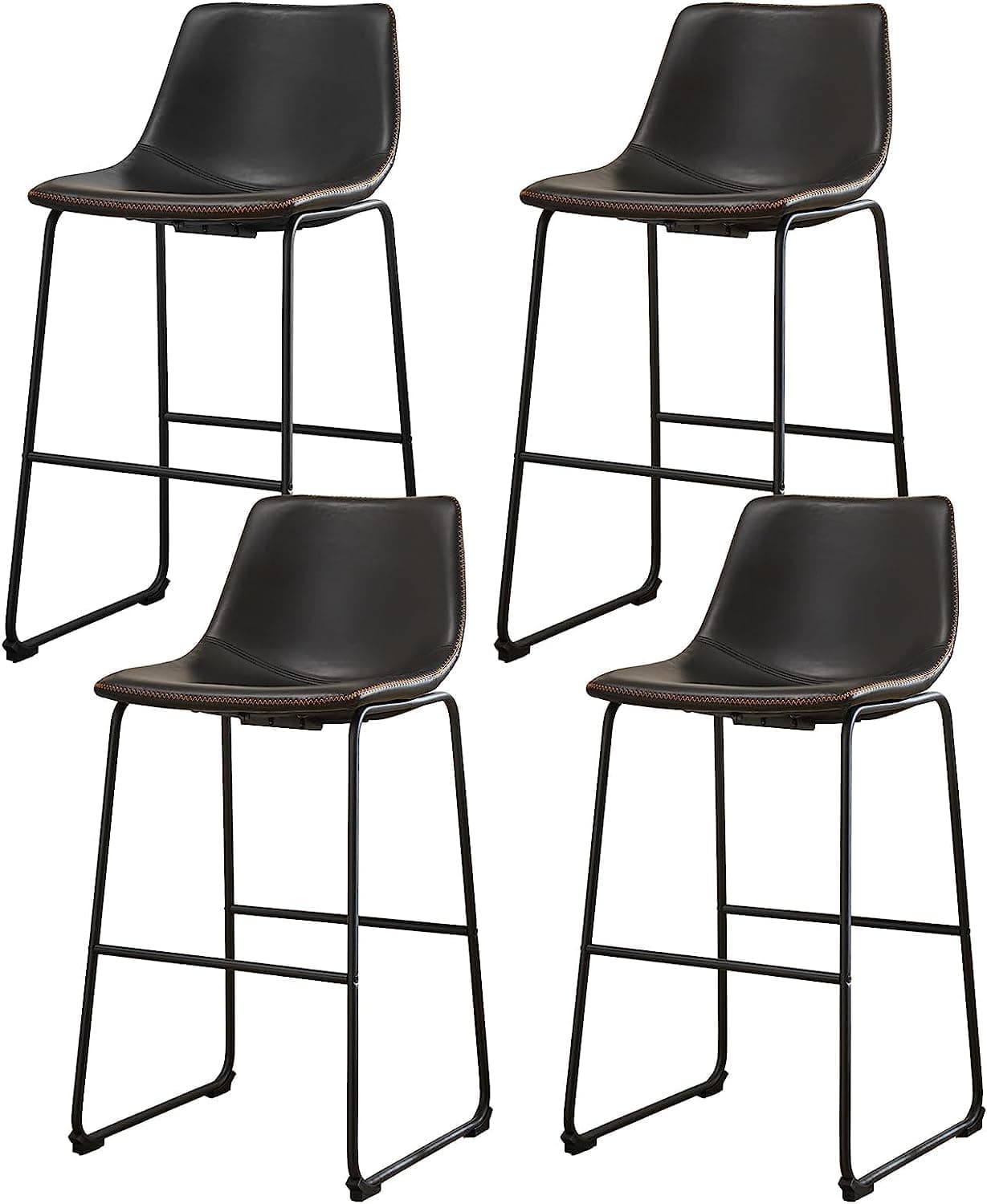 Sweetcrispy Modern Faux Leather Bar Stools Set of 4, 26 Inch Seat Height Black Chairs
