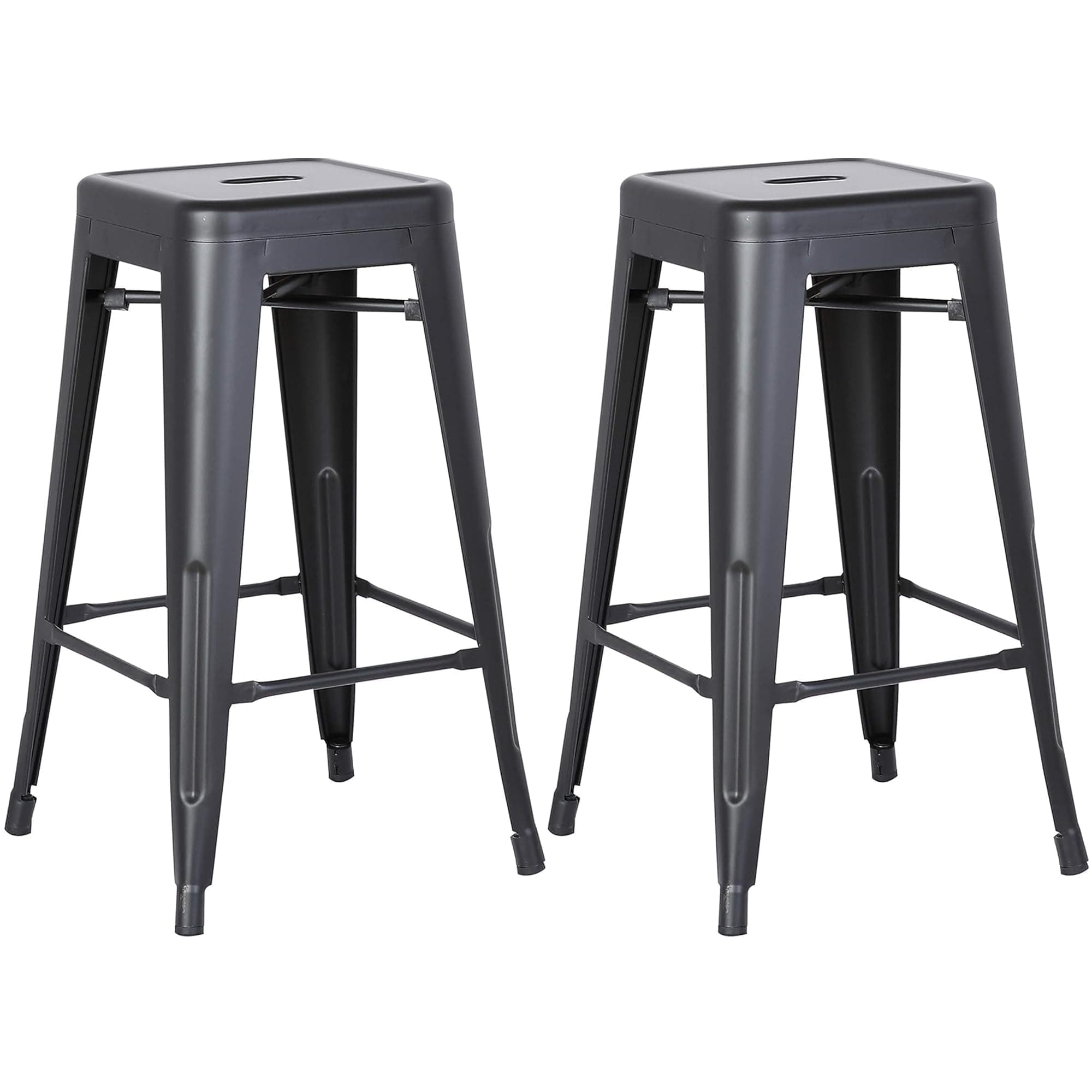 AC Pacific Matte Black Country Rustic Barstool Set of 2