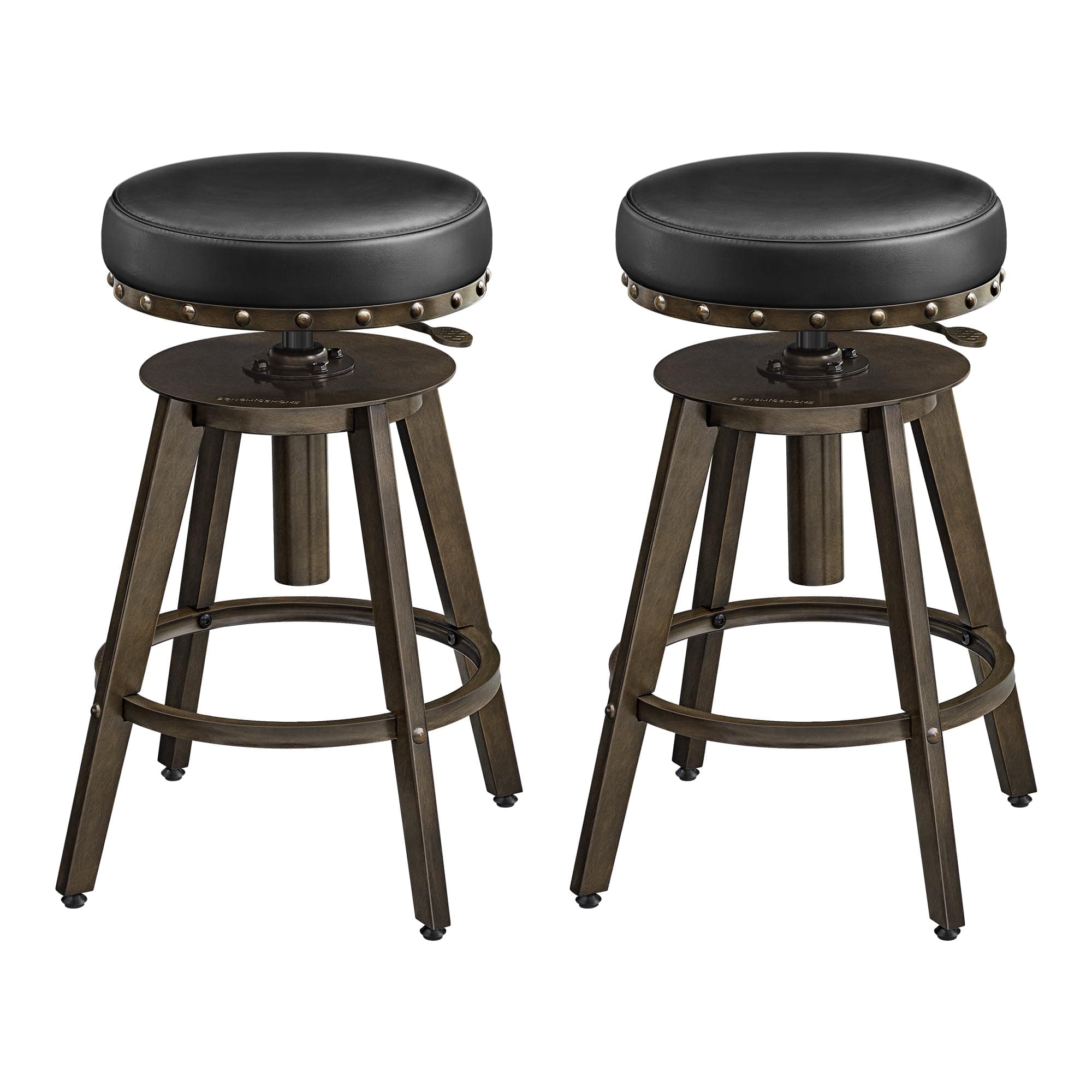 SONGMICS Steampunk Counter Stool, Set of 2, Adjustable Height, Ink Black