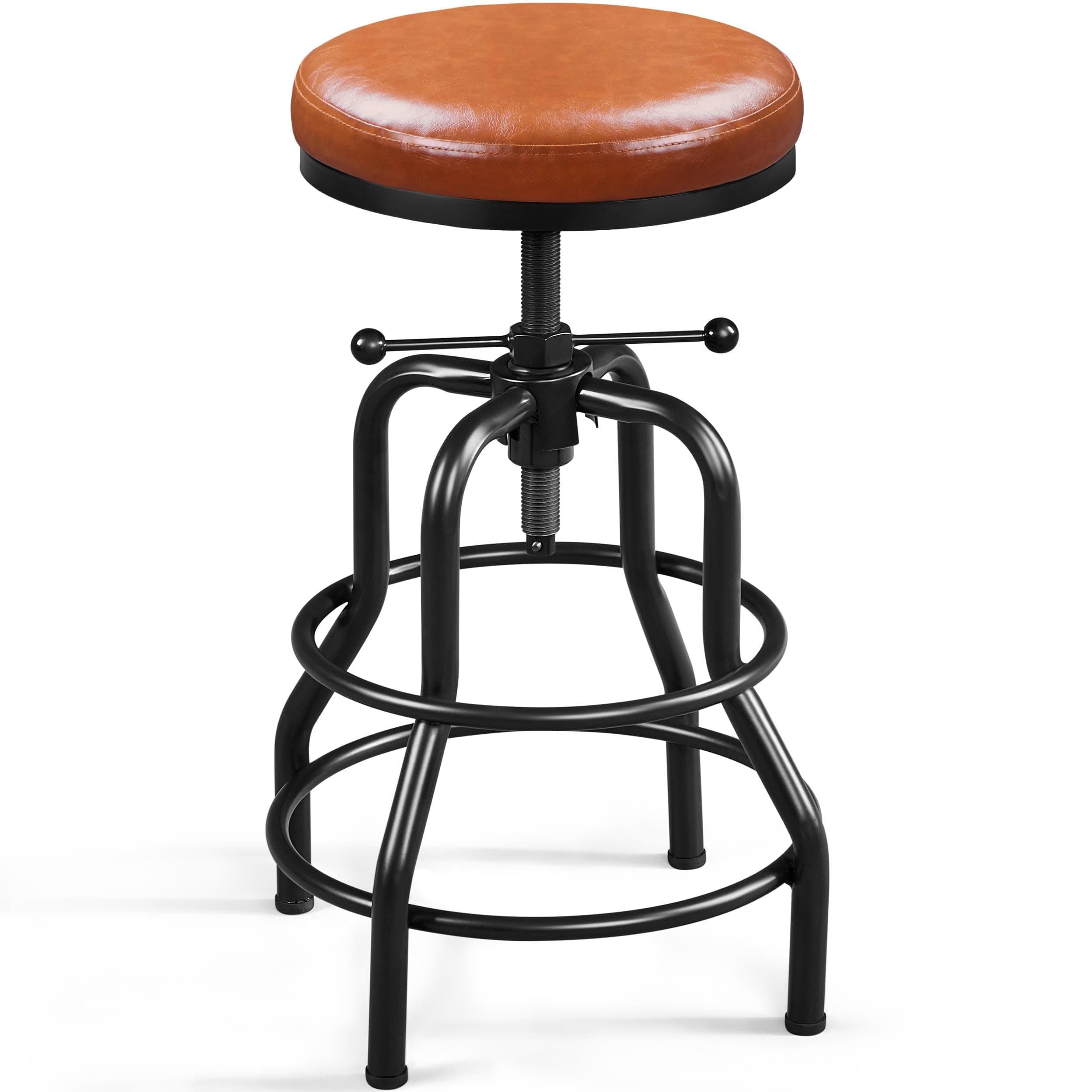 Yaheetech Vintage Round Faux Leather Bar Stool, 21.5-28 Inch Tall Light Brown