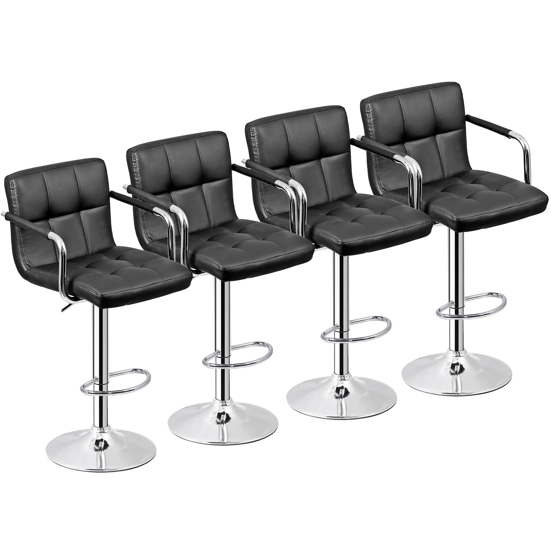 4 Pack ZENY Black PU Leather Bar Stools with Back & Arms, Modern Swivel Kitchen Dining Chair