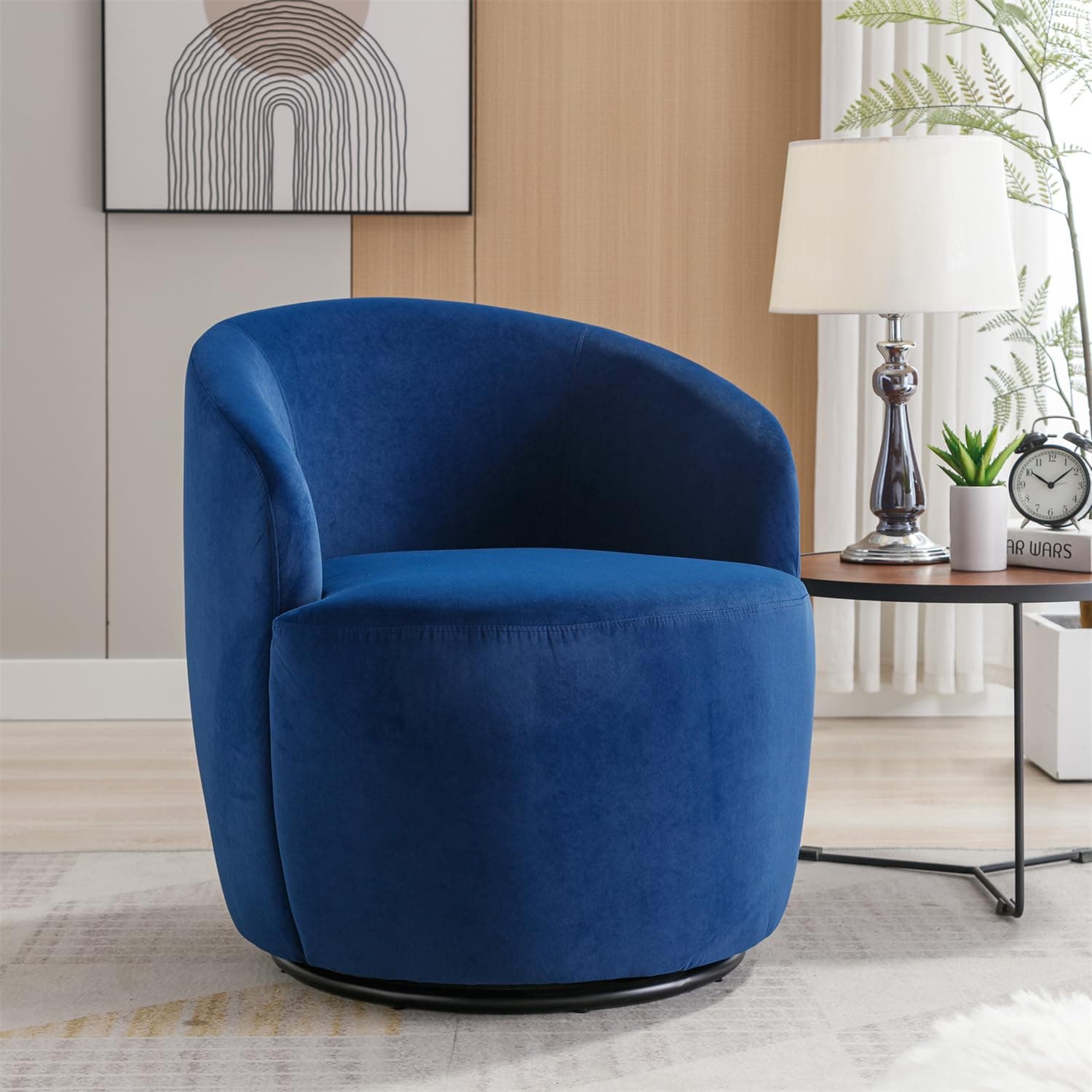 Modern Blue Velvet Swivel Accent Chair for Living Room