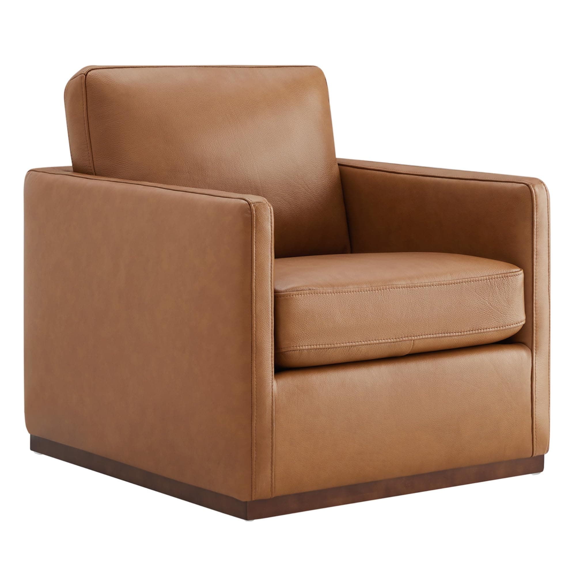CHITA FSC Certified Mid Century Modern Genuine Leather Swivel Chair, Saddle Seat