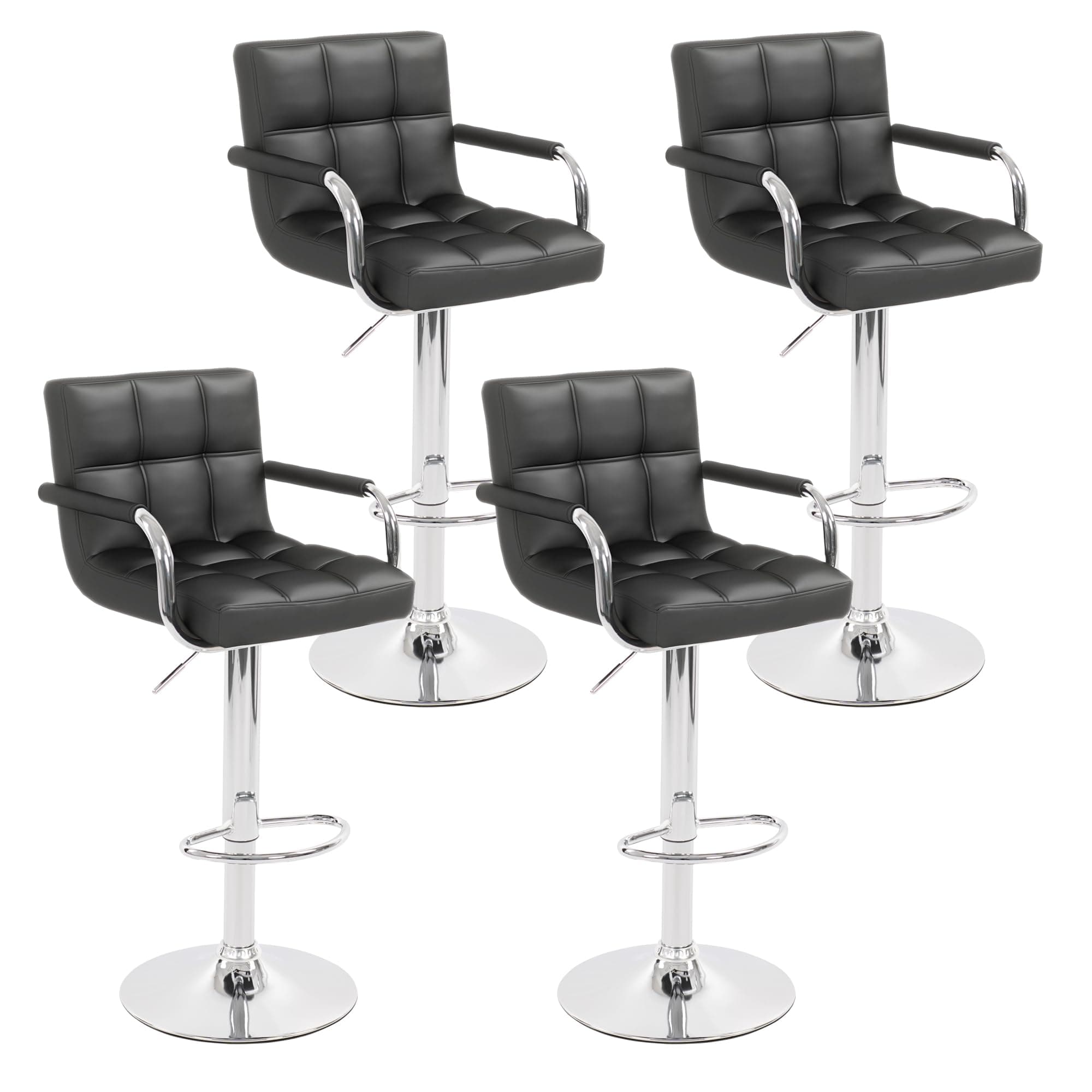 Set of 4 Modern PU Leather Bar Stools for Kitchen/Island, Black