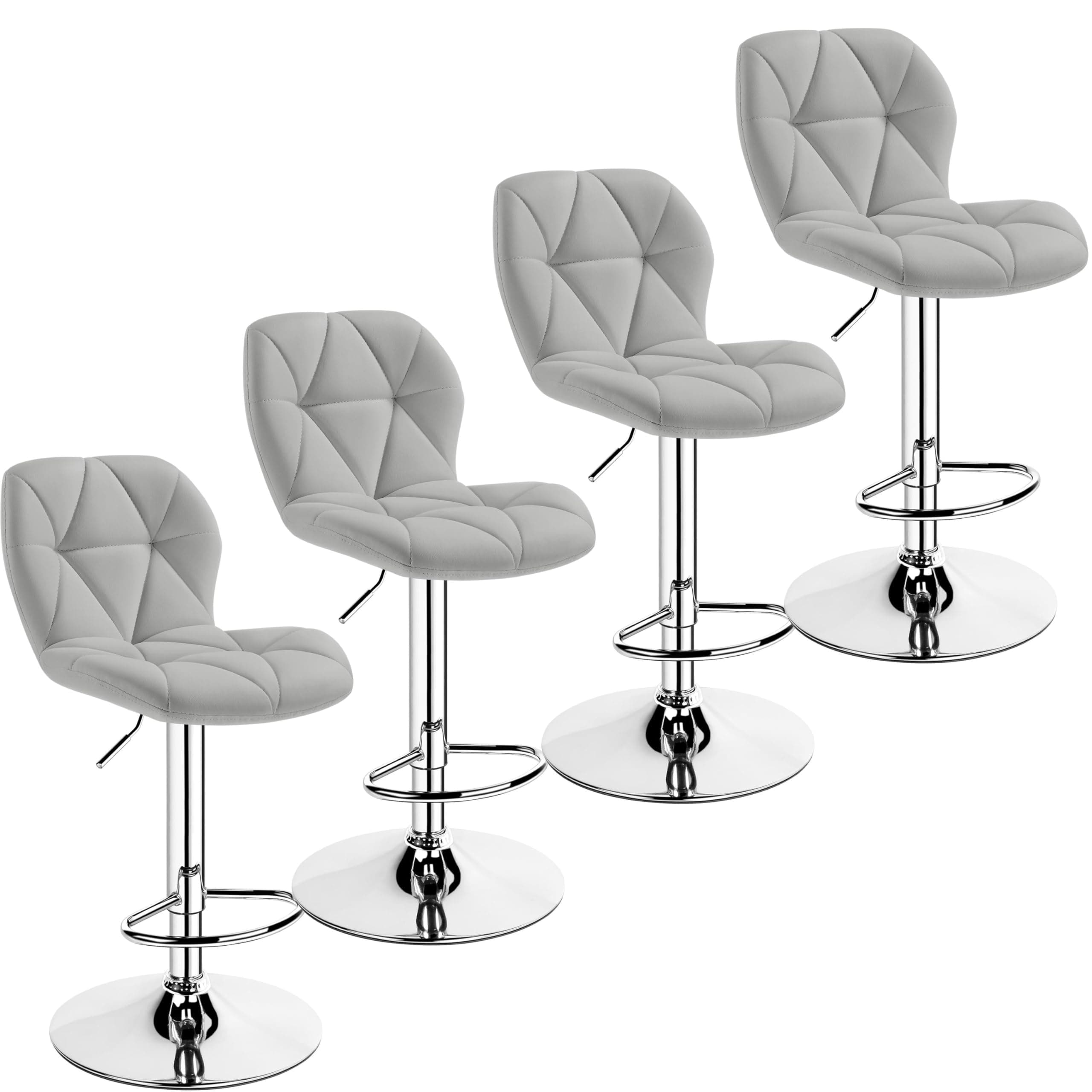 Yaheetech Height Adjustable PU Leather Bar Stools Set of 4 Light Grey