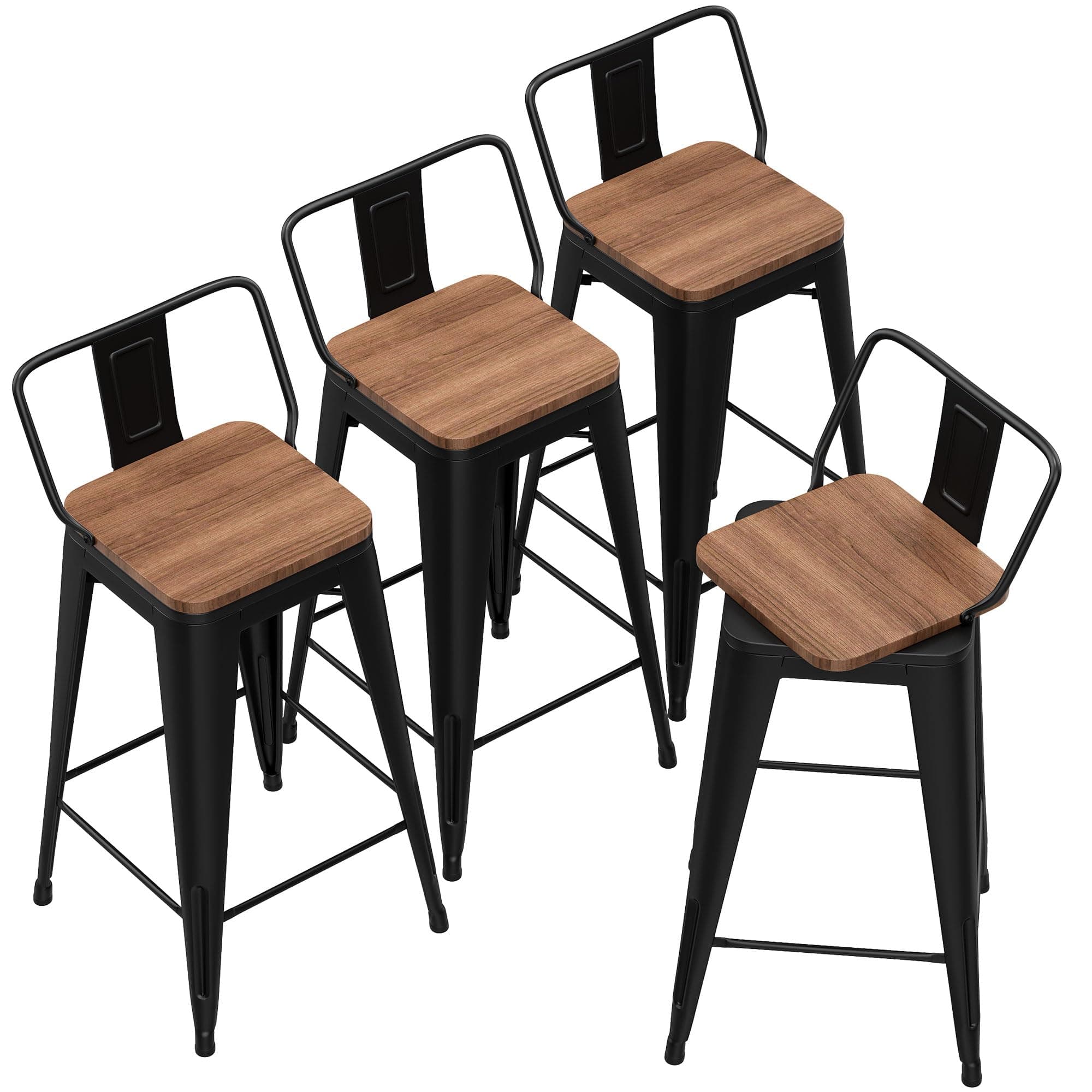 Andeworld 24 Inch Black Swivel Bar Stool Set of 4 Industrial Metal