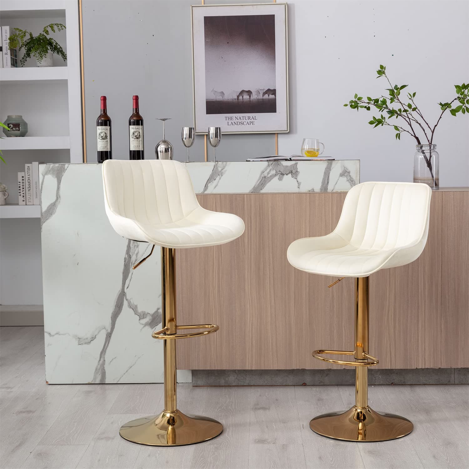 Swivel Adjustable Barstools Set of 2 with Back and Footrest