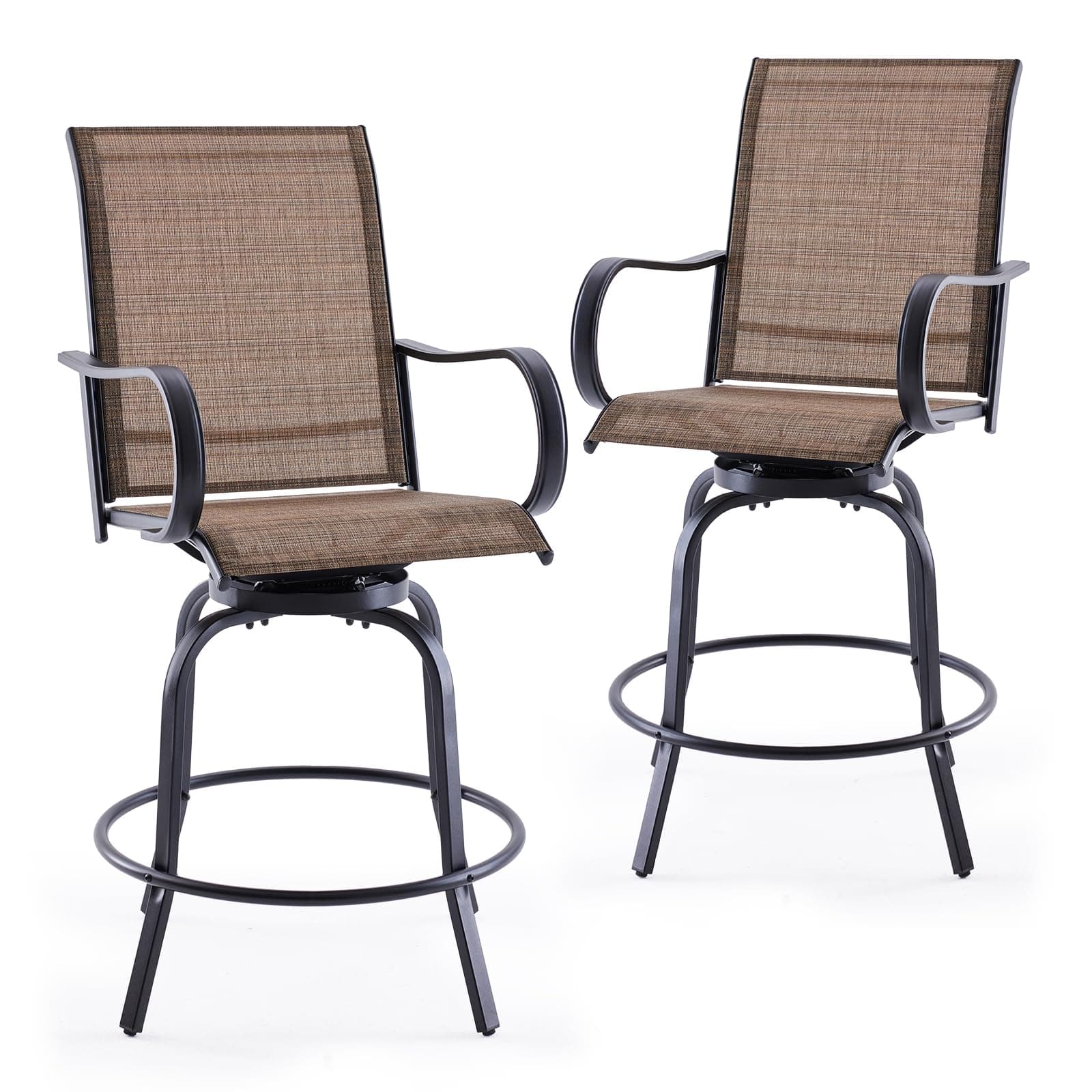 Soohow Swivel Textilene Outdoor Bar Stool Set, All Weather Ergonomic Chairs