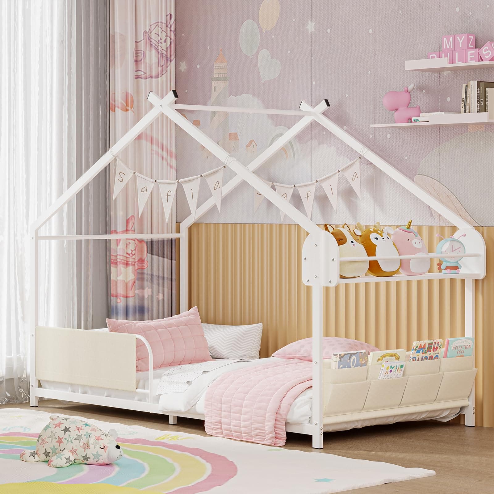 Timy Montessori House Bed Twin Size with Storage White