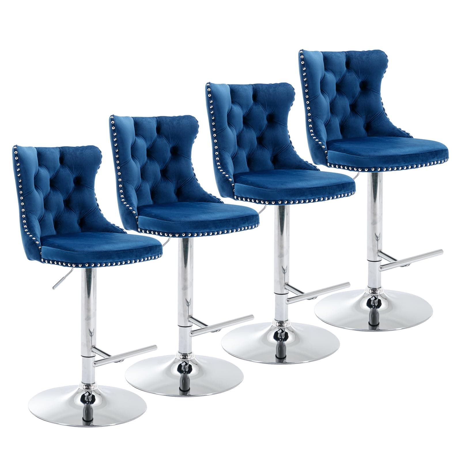 Counter Height Velvet Swivel Barstools Set of 4, Blue