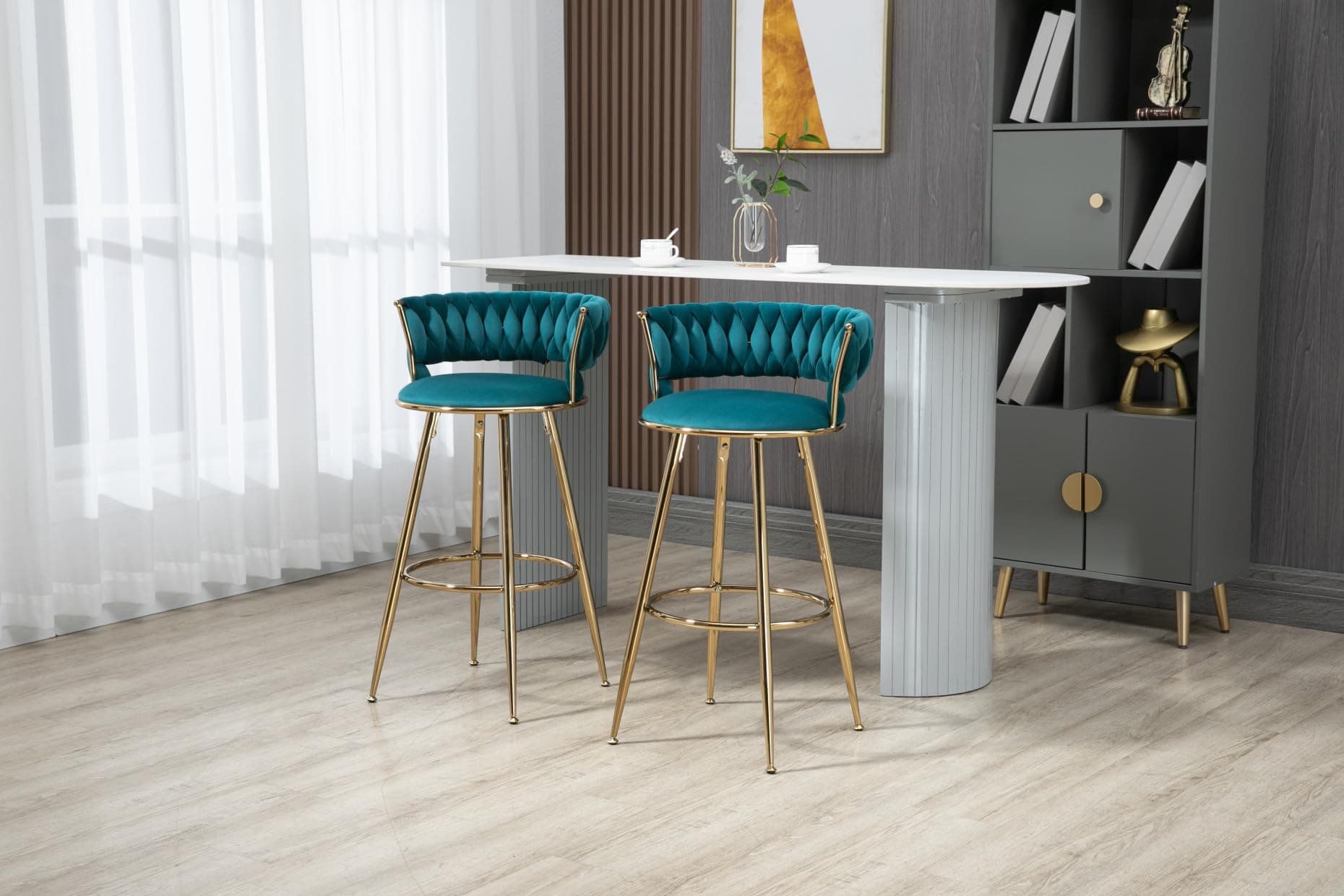 Velvet Bar Stools Set of 2, 35 Height with Back and Footrest, Modern Kitchen Chairs for Pub Bar Cafe Home