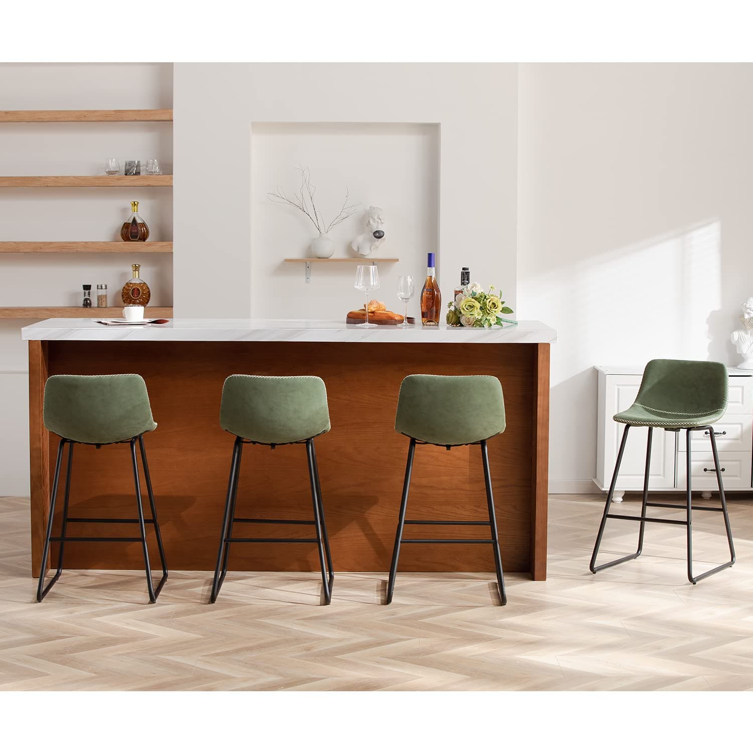 Counter Height Bar Stools Set of 4, Modern Kitchen Island Stools 26 InchesSeat Height