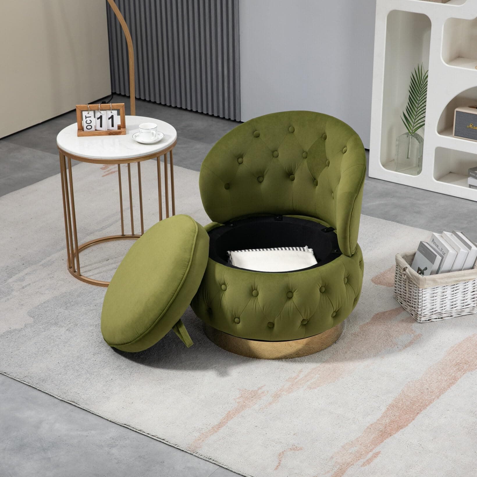 Velvet Swivel Accent Chair with Storage