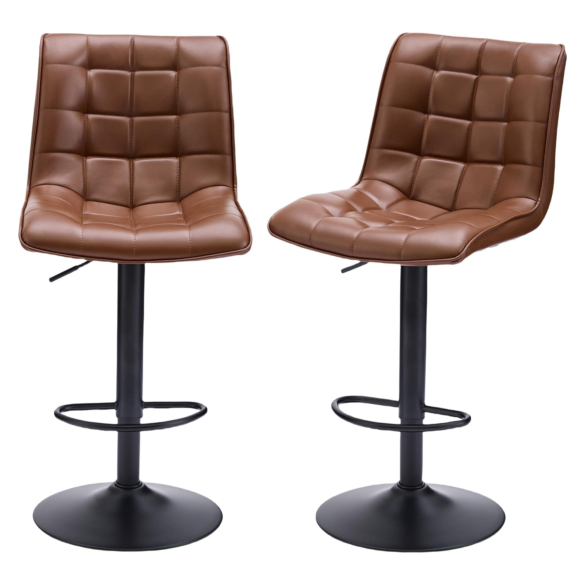 Modern Brown Bar Stools with Back, Set of 2, Adjustable Height 24"-33"