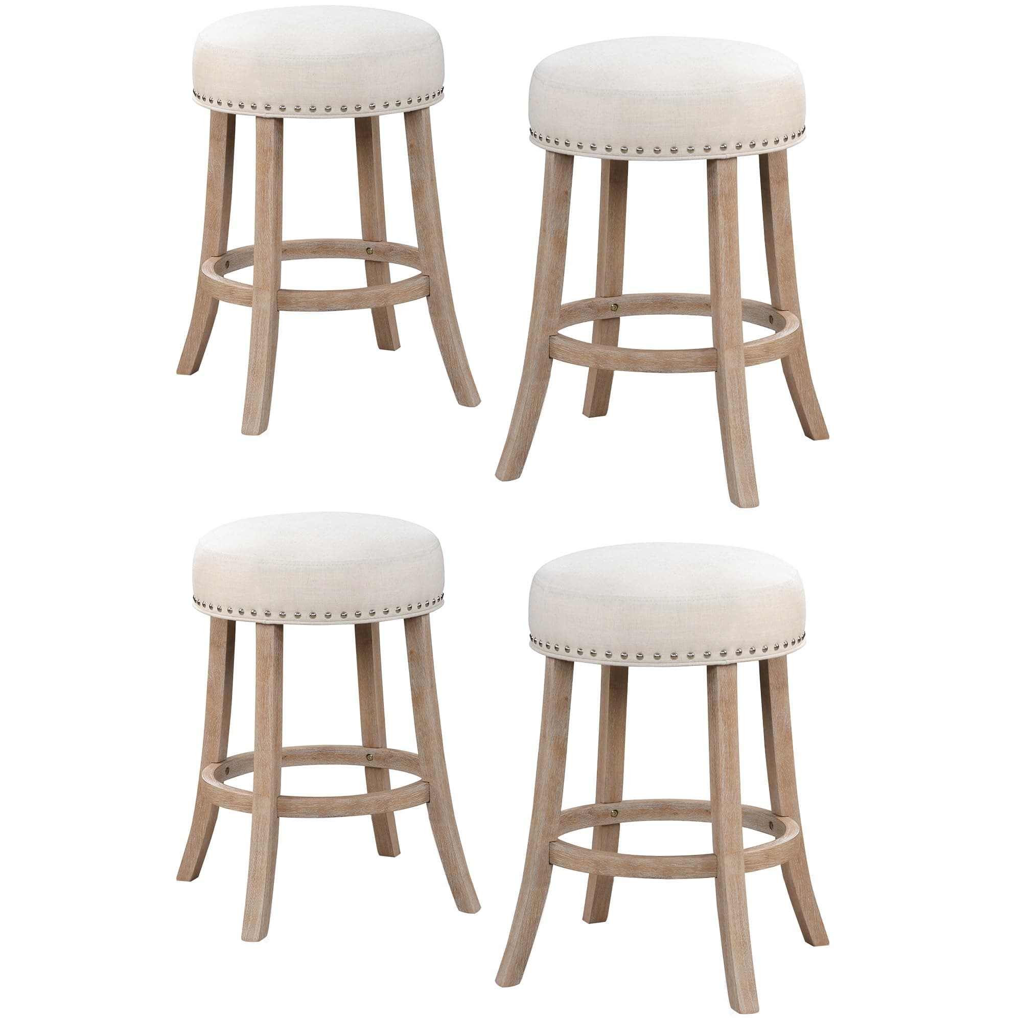 26" Modern Backless Bar Stools - Beige, Set of 4 for Kitchen & Dining