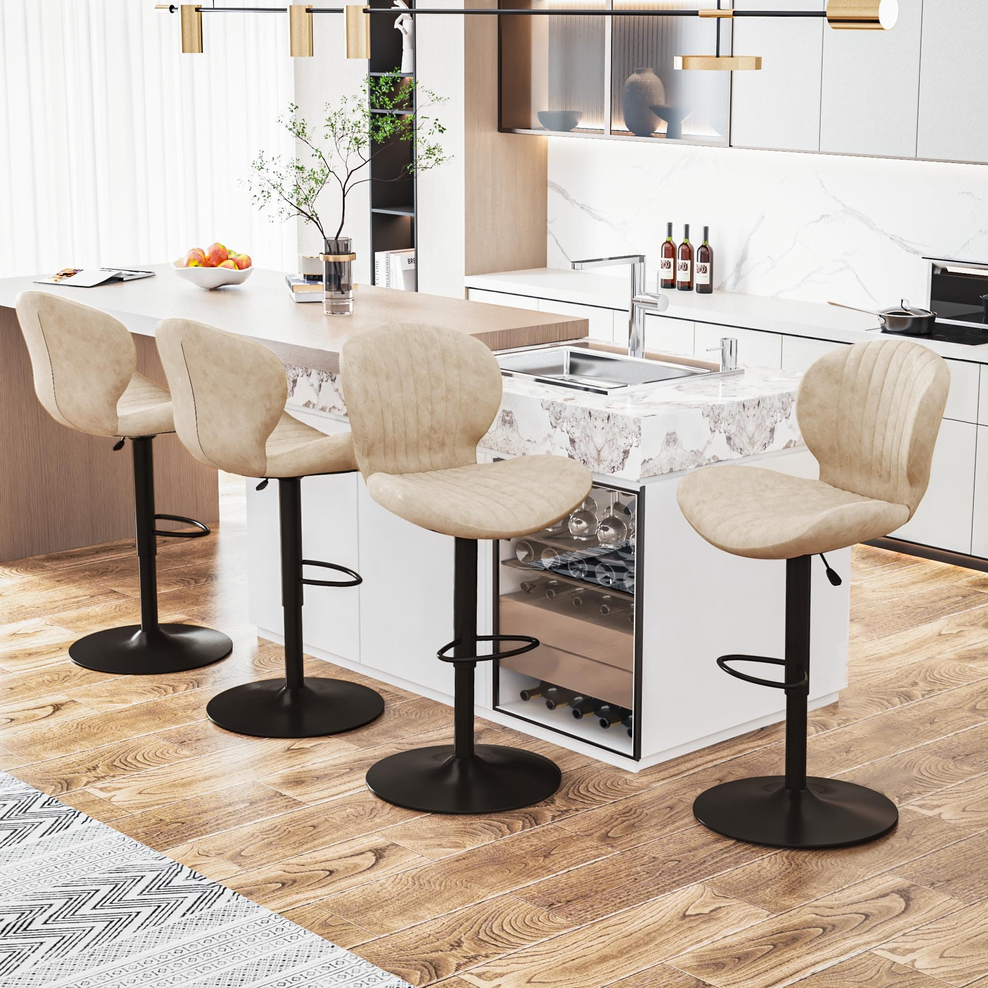 Waleaf Beige Faux Leather Bar Stools Set of 4