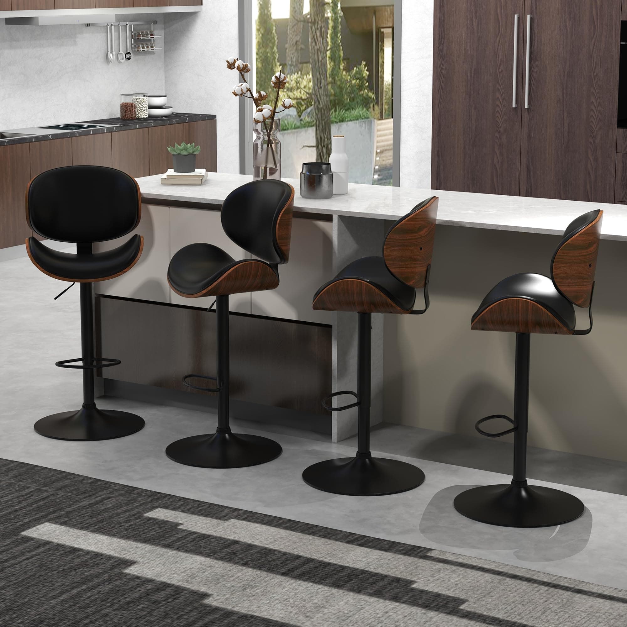 Civama Set of 4 Black PU Bar Stools with Footrest for Kitchen Island