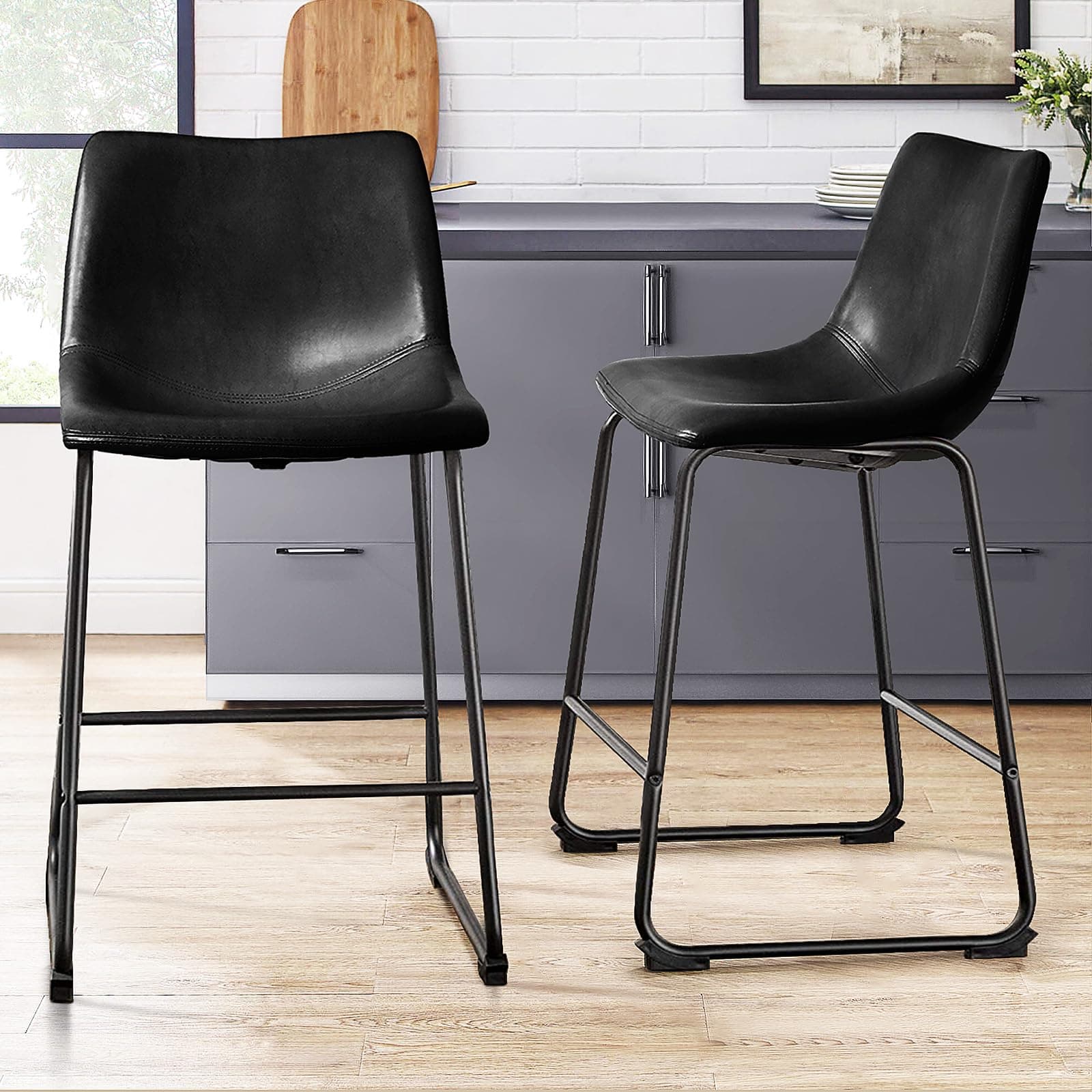 PUKAMI Black Counter Height Bar Stools Set of 2 (26")